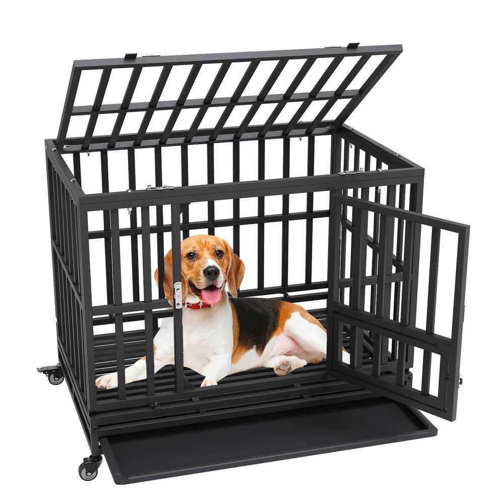 VEVOR 38 Inch Heavy Duty Dog Crate Indestructible Dog Crate 3-Door Heavy Duty Dog Kennel for Medium to Large Dogs with Lockab
