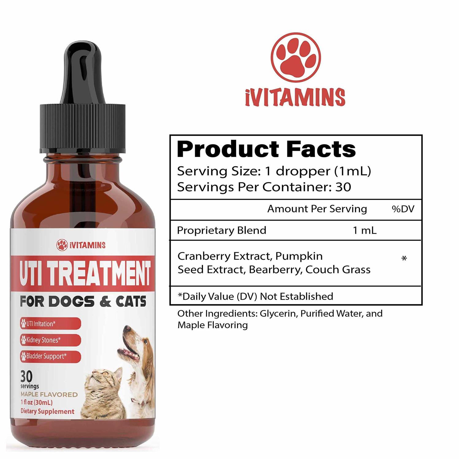iVitamins Dog UTI Treatment Cat UTI Medicine Pumpkin for Dogs Cranberry Supplement for Dogs