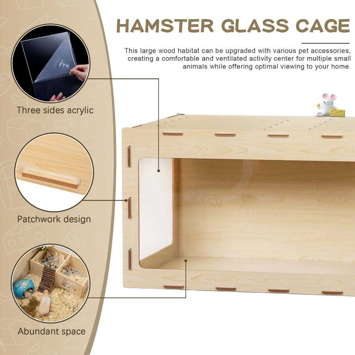 Coziwow Wooden Hamster Cage Small Animal Hutch with Large Run Space