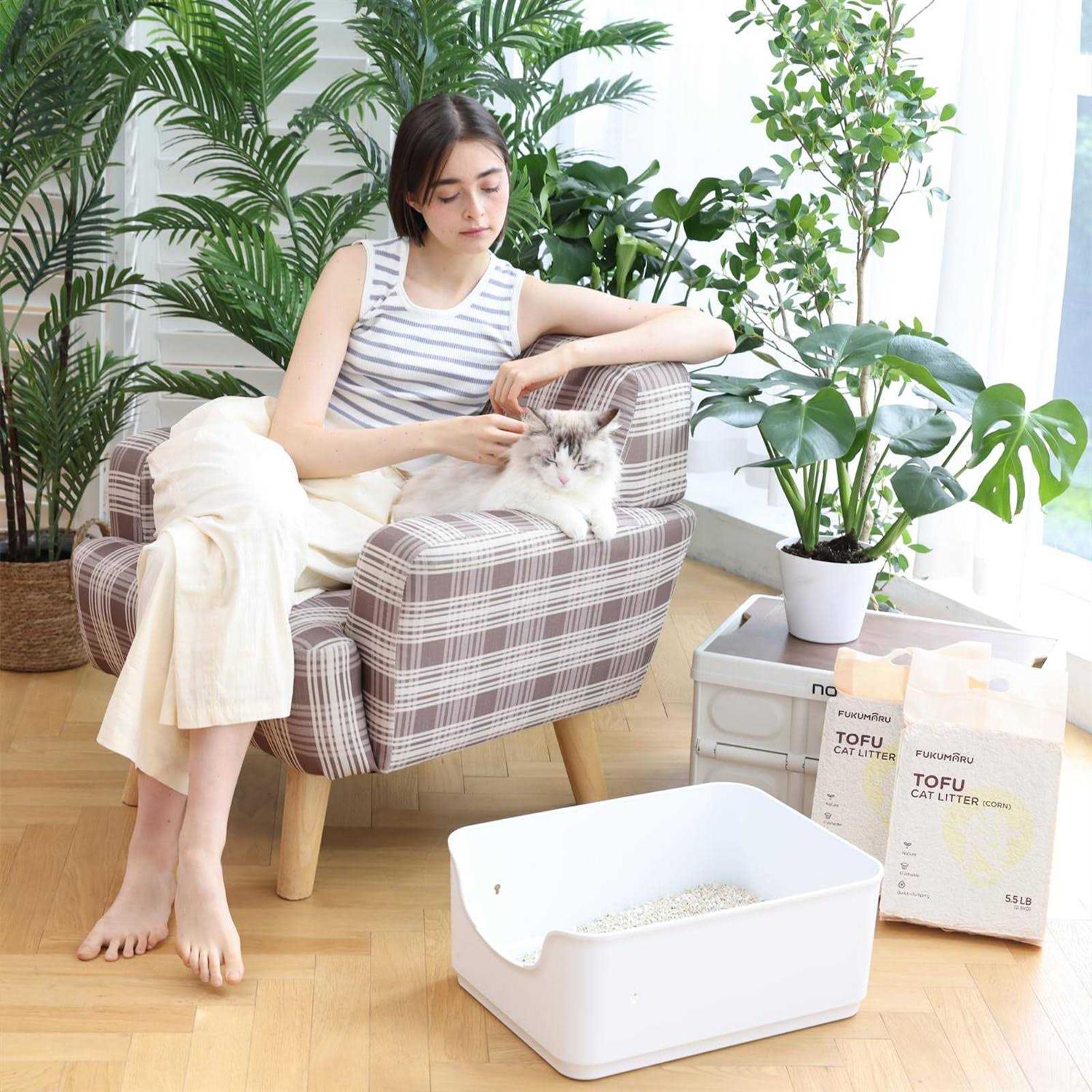 FUKUMARU Tofu Cat Litter Clumping Cat Litter, Dust Free Unscented Flushable Tofu Litter, Natural, Lightweight and Low Tracking Cat Litter