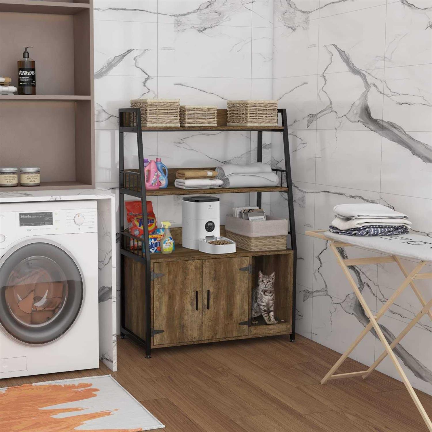 GDLF Large Hidden Cat Litter Box Enclosure Furniture with Shelf Wood Sturdy Cat Washroom Storage with Scratch