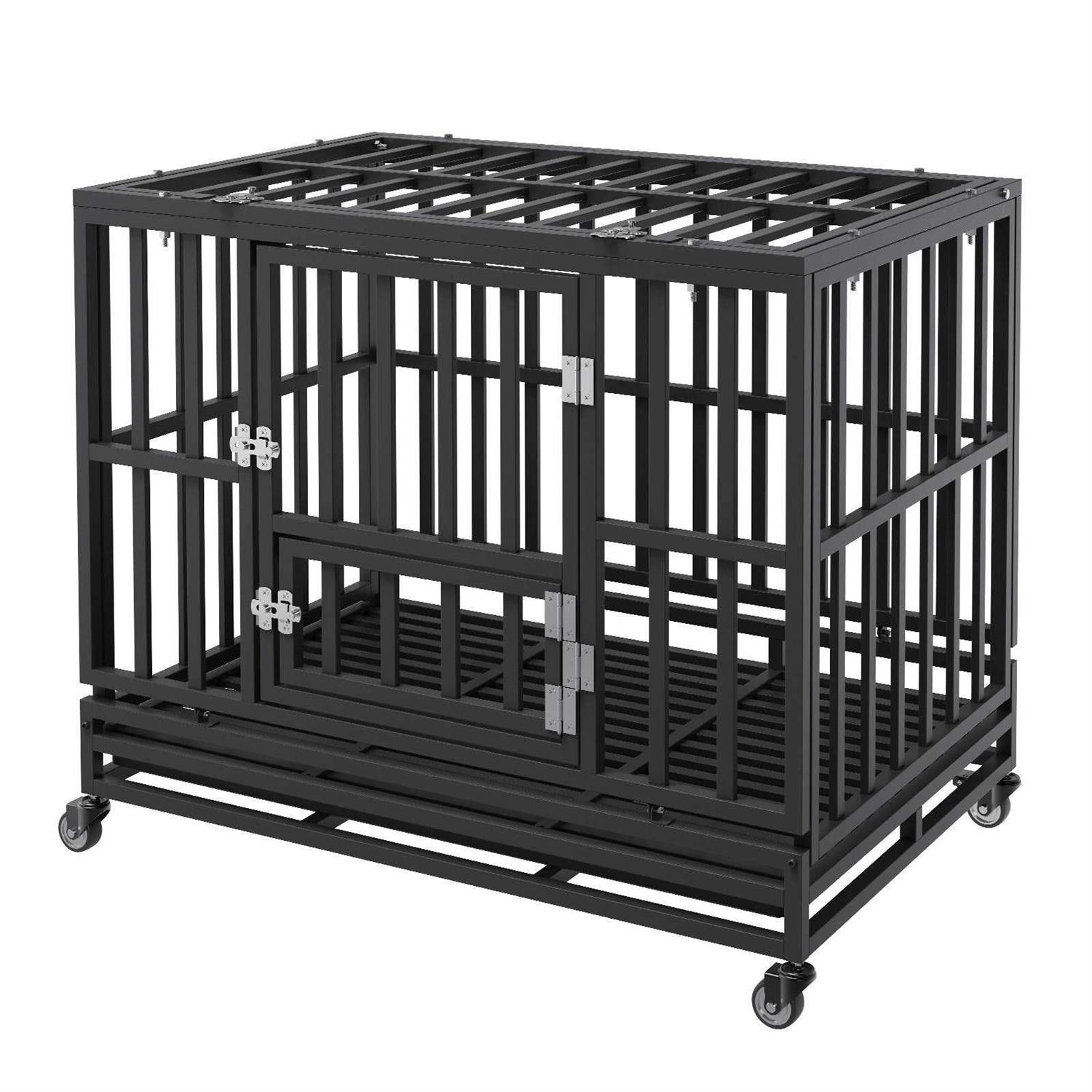 VEVOR 38 Inch Heavy Duty Dog Crate Indestructible Dog Crate 3-Door Heavy Duty Dog Kennel for Medium to Large Dogs with Lockab