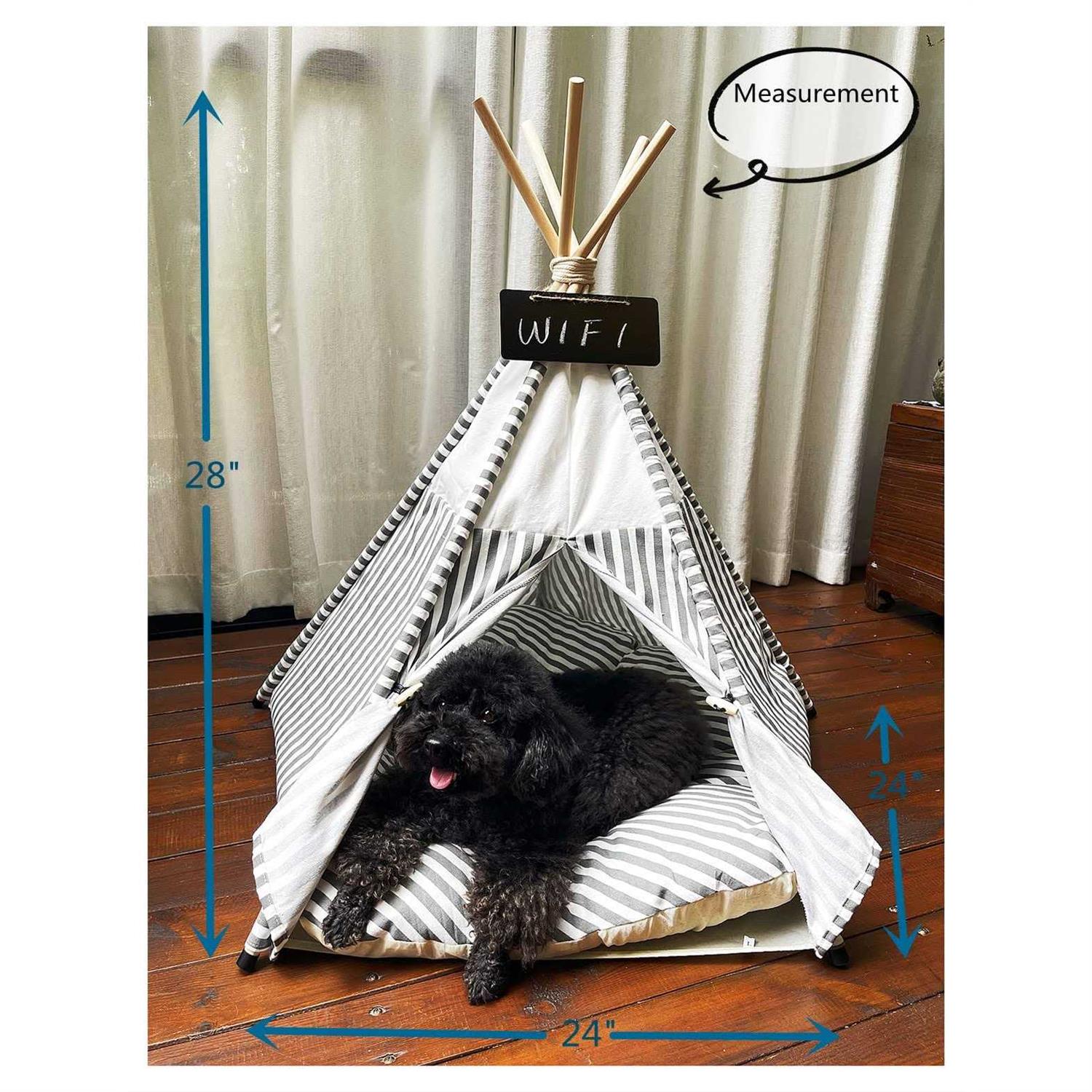 MOWMOWMOW Pet Teepee Tent for Dog House Teepee Tent House with Thick Cushion Washiable Dog Tent 28 Tall Cat House Dog Teepee