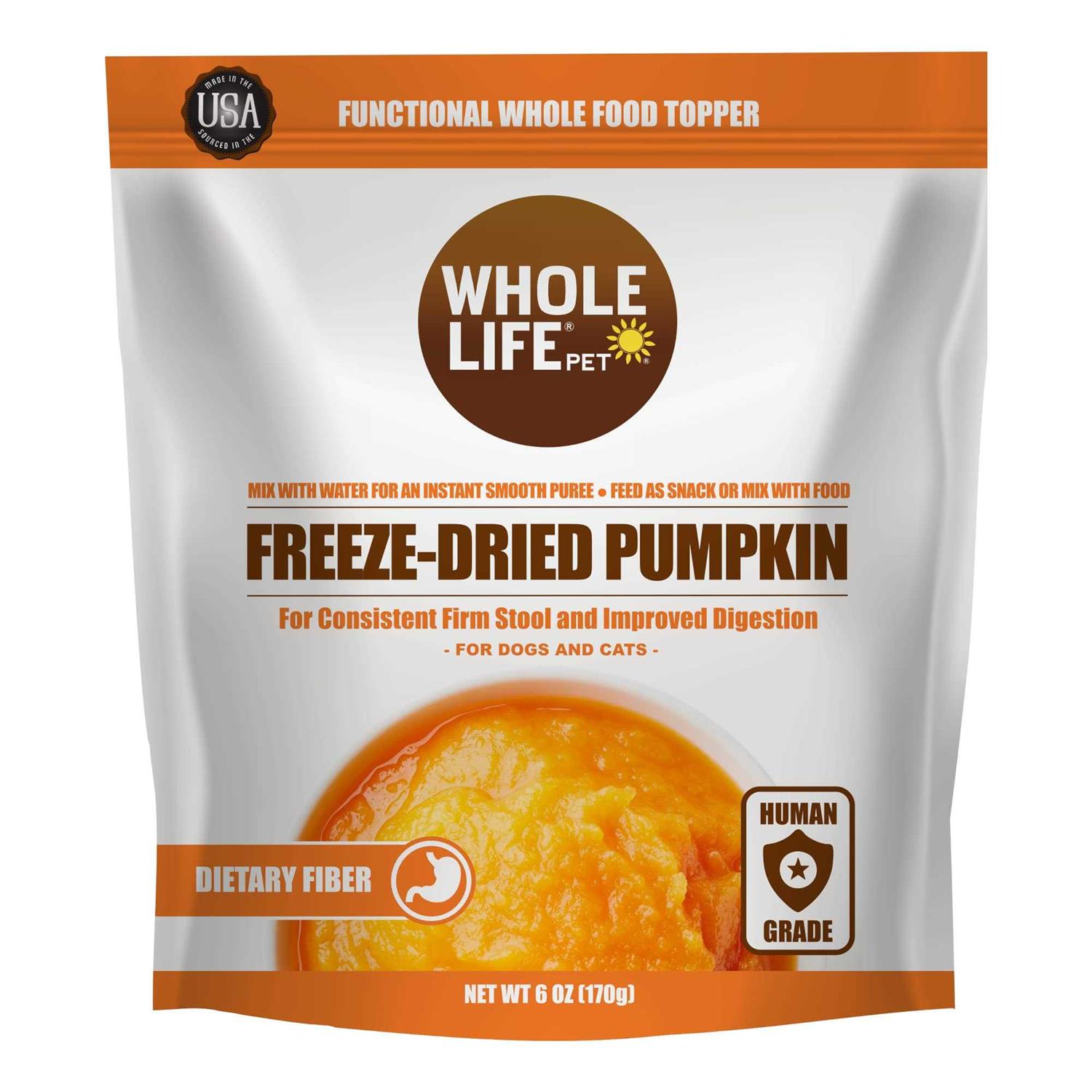 Whole Life Pet Human Grade Freeze Dried Instant Pumpkin Powder for Dogs & Cats