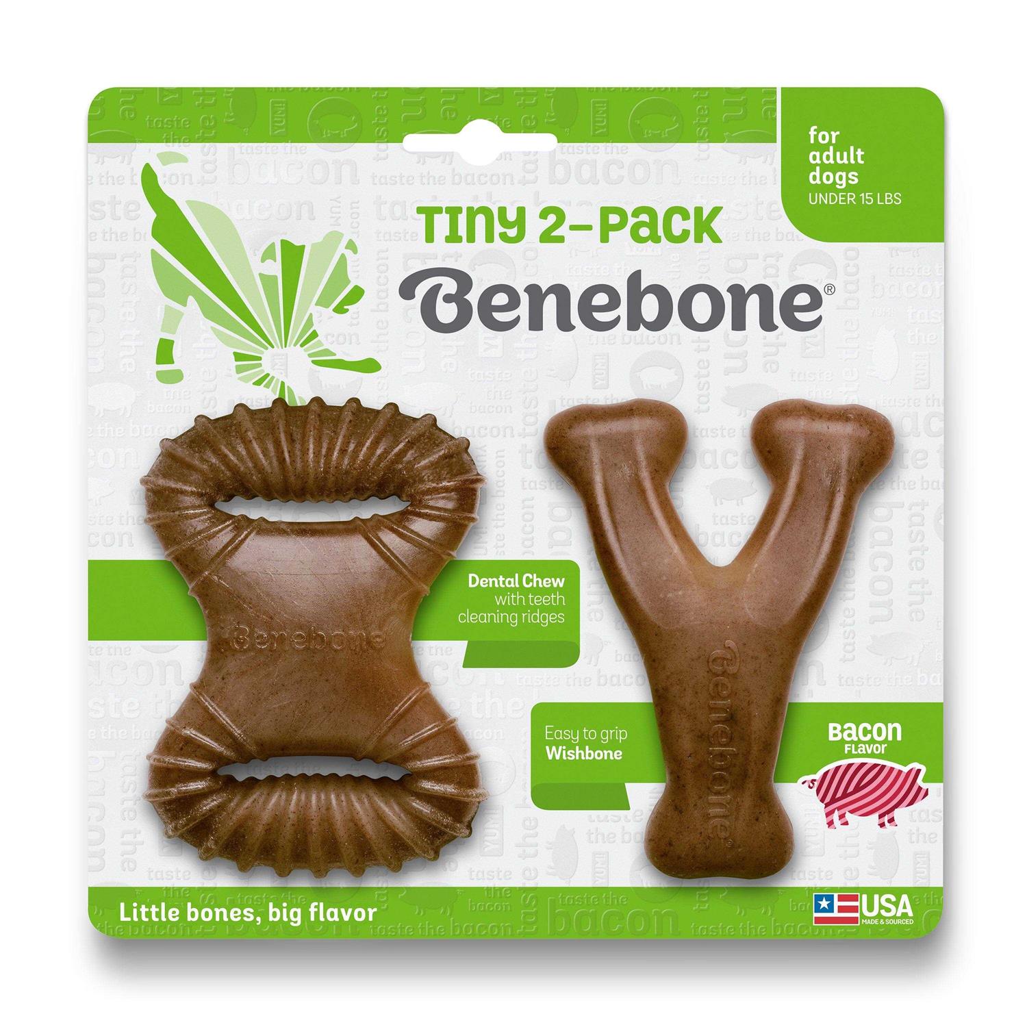 Benebone Tiny 2 Pack Bacon Dog Chew Toy