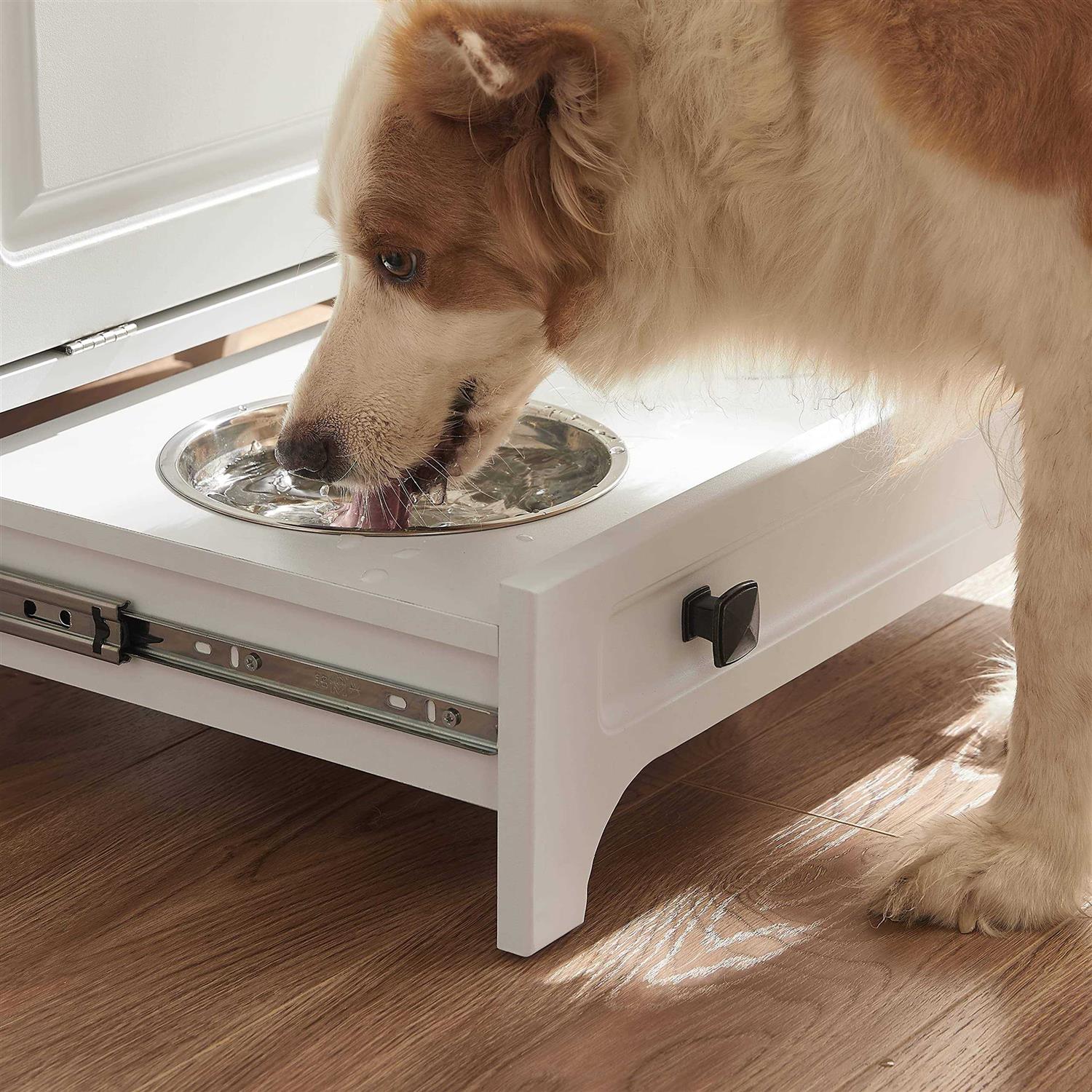 roomfitters Modern Pet Feeding Station Furniture with 2 Elevated Dog Bowls
