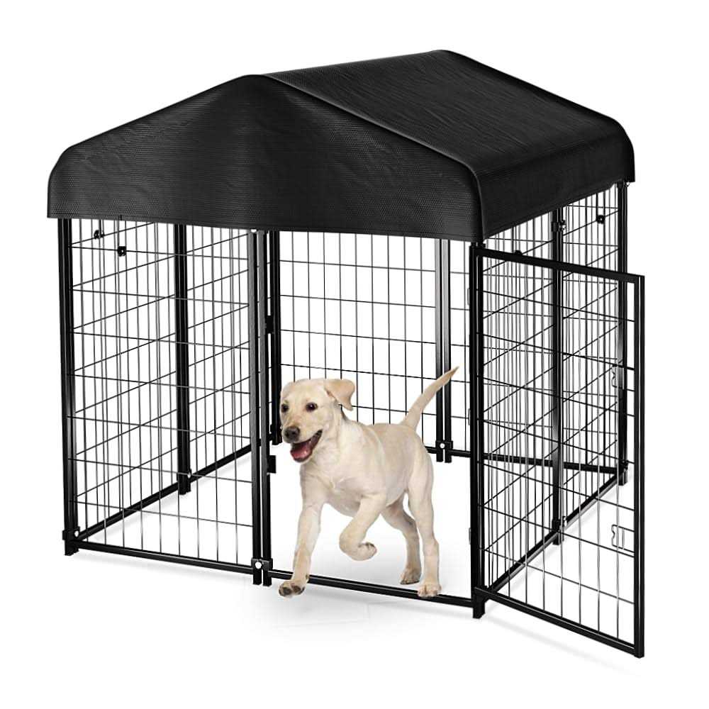PawGiant Dog Kennel Outdoor Dog House with Roof Waterproof Cover for Medium to Small Dog Outside 4ft x 4ft x 4.5ft