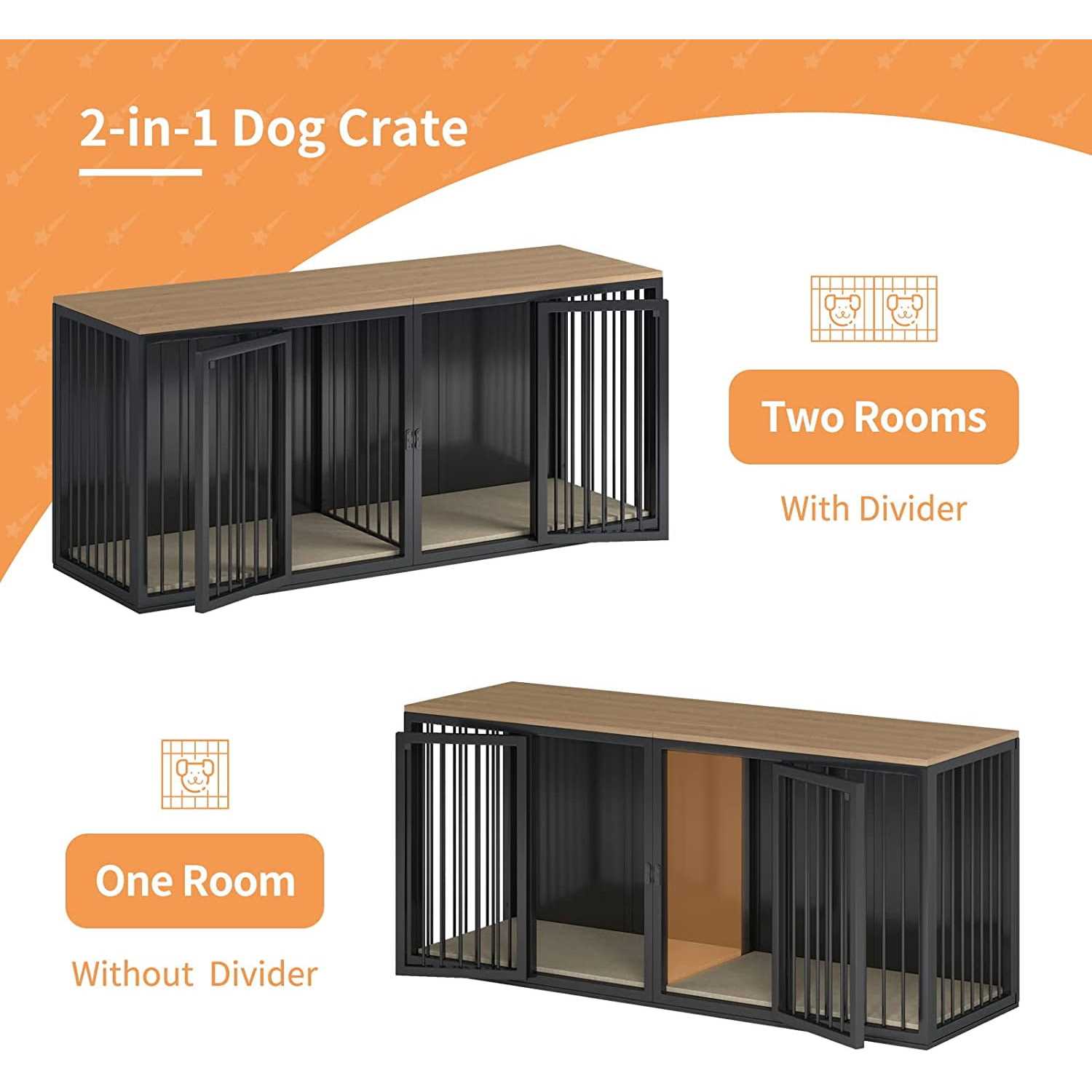 Large Dog Crate Furniture for 2 Dogs Linor Wooden Dog Crate Table with Double Doors