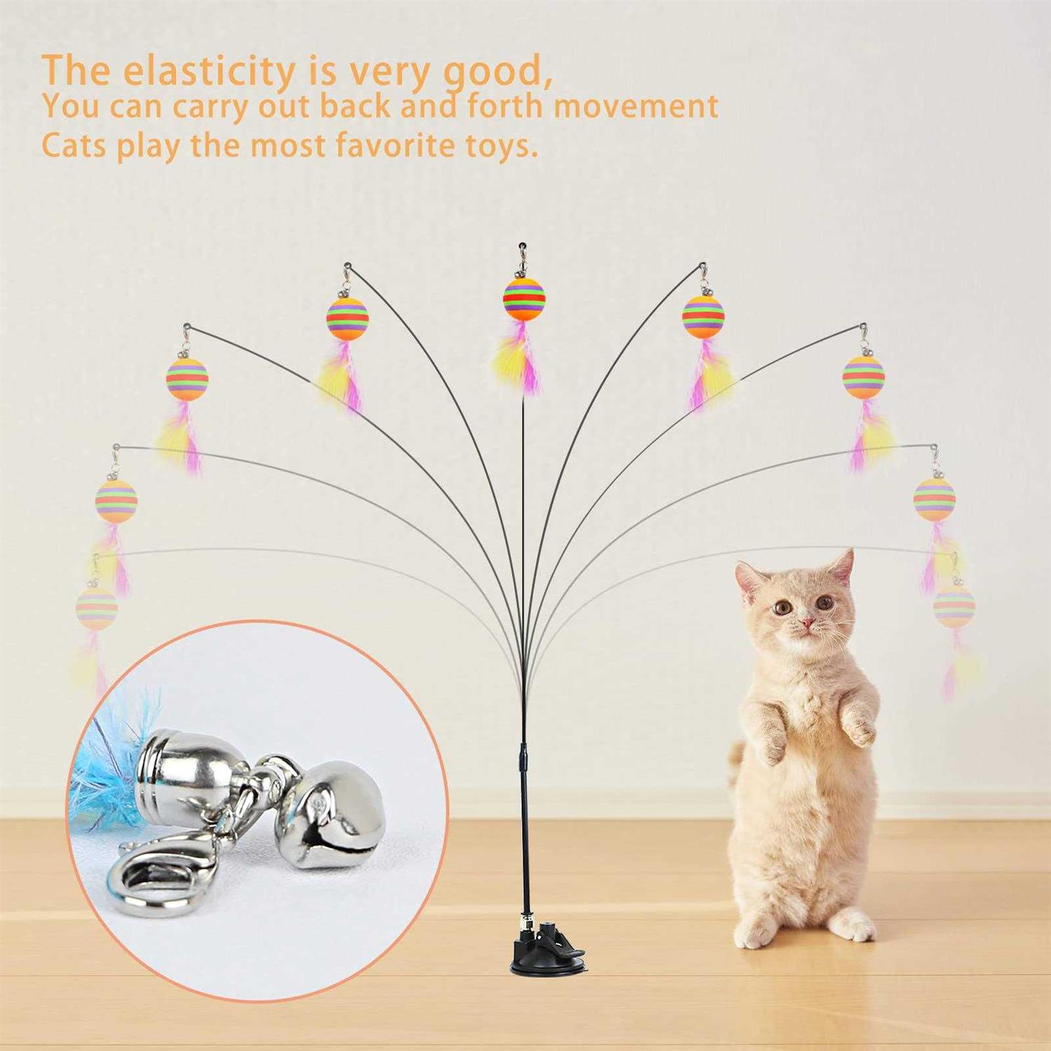 TINGIC Cat Toy Wand Auto Interactive Toys for Indoor Cat 6 in 1 Hands-Free Natural Bird Feather Ball Toys
