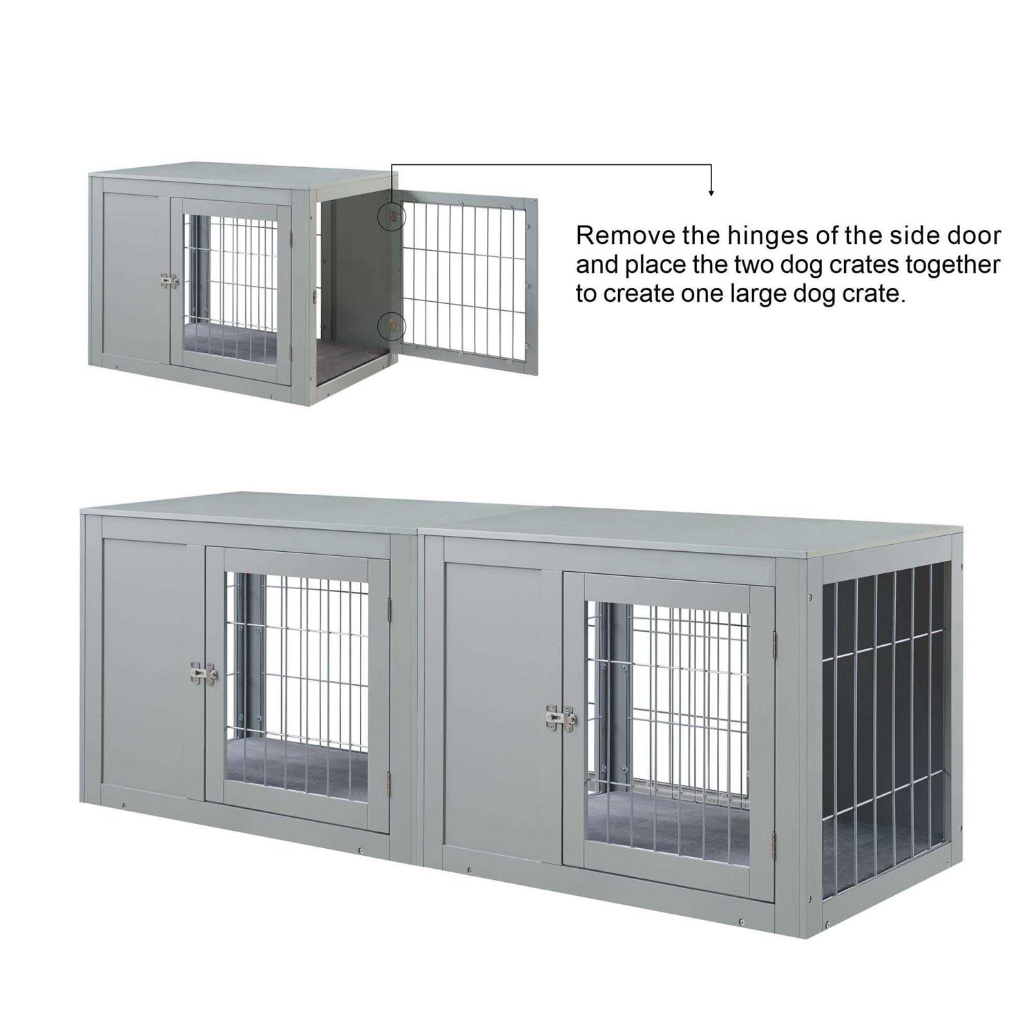 Unipaws Dog Crate End Table with Cushion Wooden Wire Pet Kennels with Double Doors
