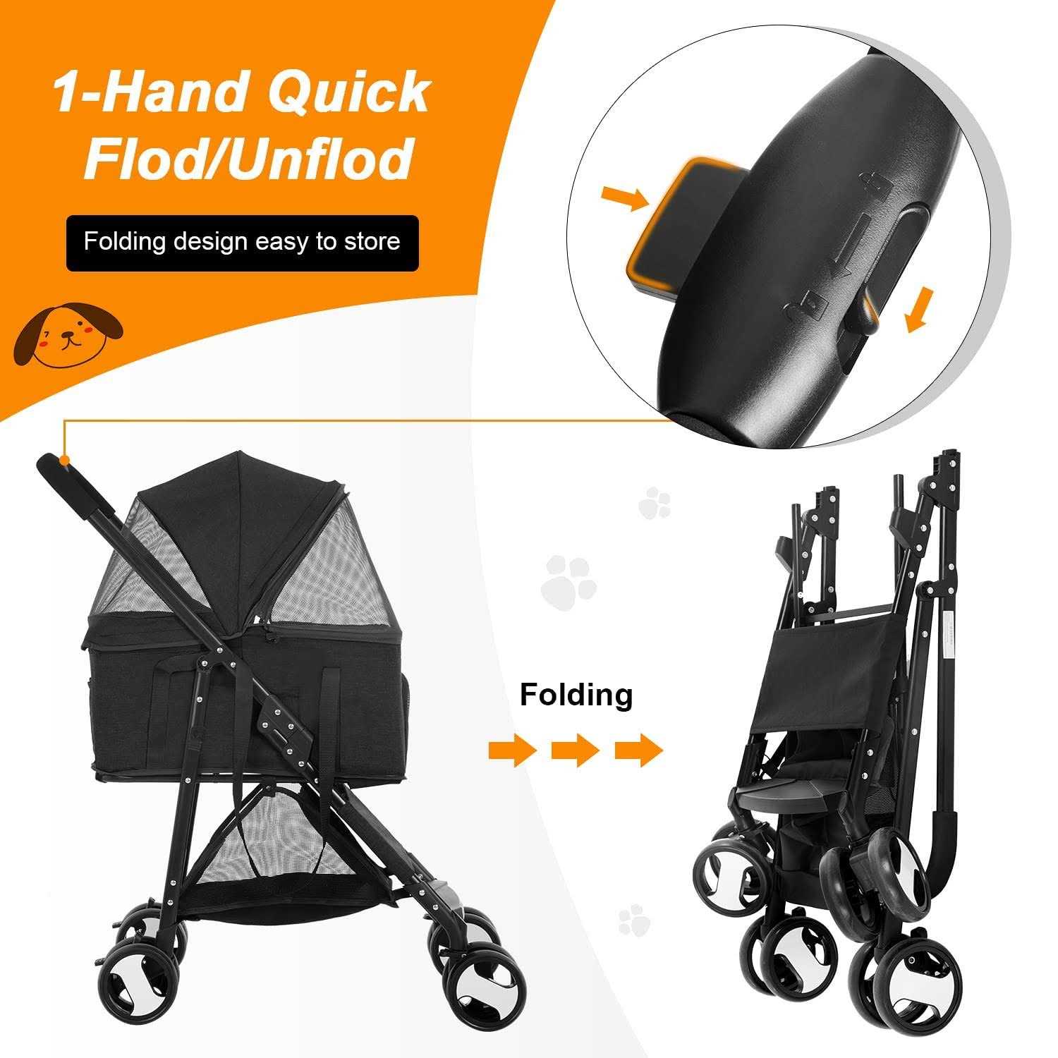 Bestpet 3-in-1Pet Stroller Premium Multifunction Dog Cat with Detachable Carrier &Cup Holder