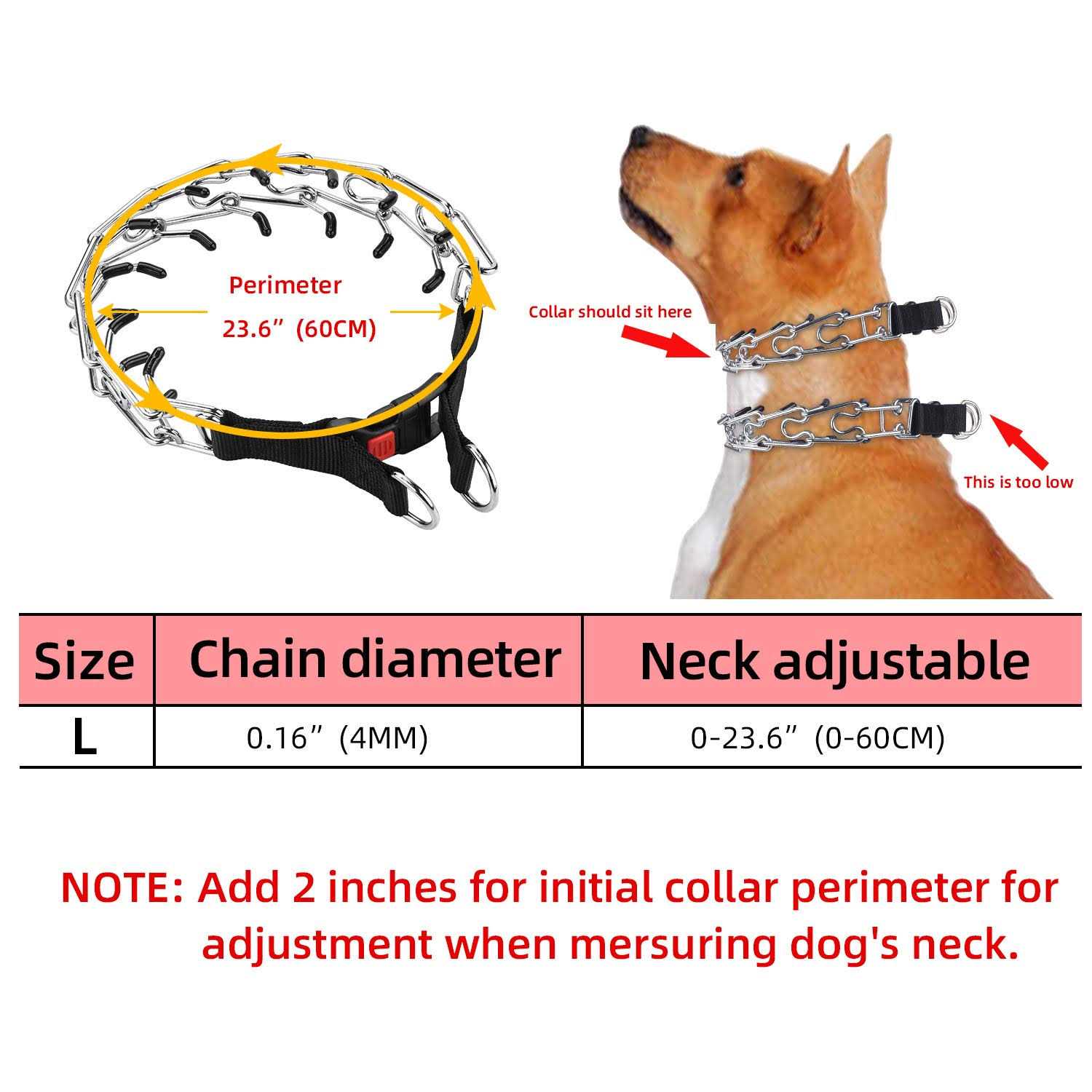 Aheasoun Dog Training Collar,No Pull Dog Collar,Prong Collar for Dogs,High Strength Quick Release Buckle,Comfort Rubber Tips,for Large Dogs