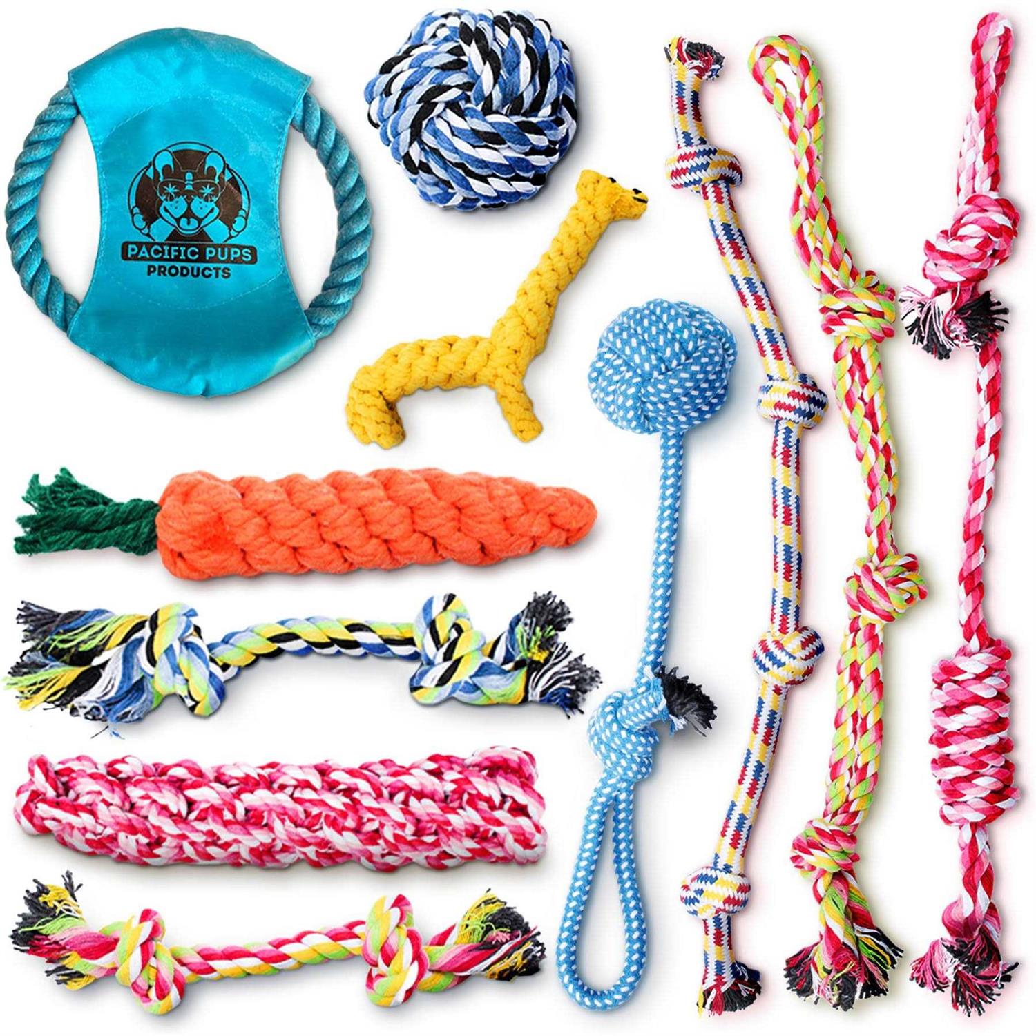 Pacific Pups Products Dog Rope Toys Pack of 11 Dog Teething Toys for Aggressive Chewers