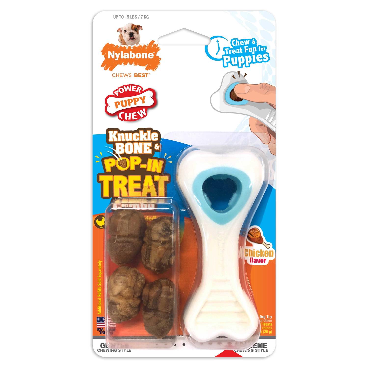 Nylabone Power Chew Knuckle Bone & Pop-In Treat Combo Chicken Toy