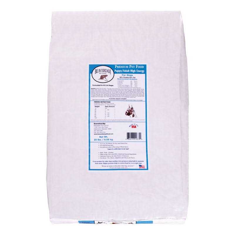 Beaverdam Hi-Energy Blue Label Pork and Chicken Dry Dog Food 20 lb