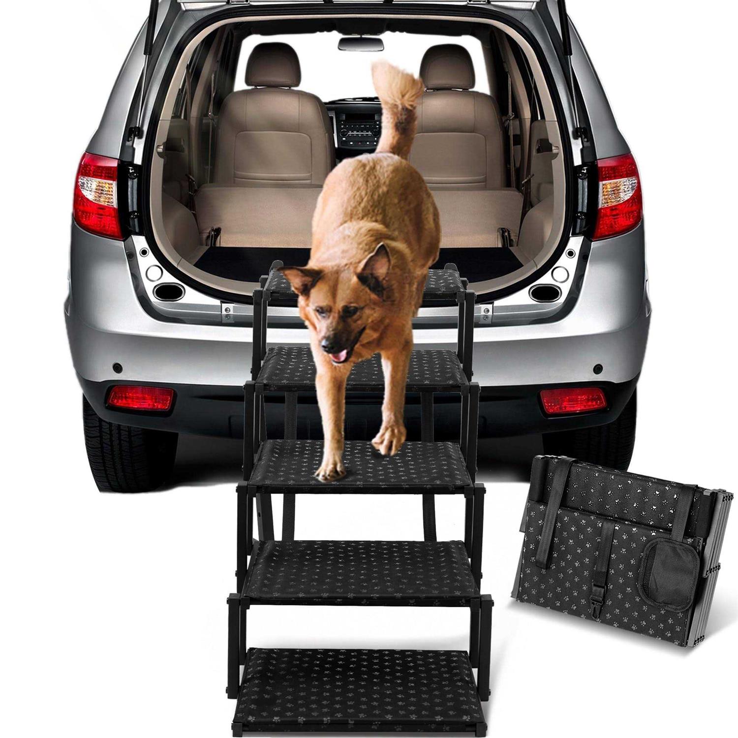 Dog Stairs for Car Foldable Dog Ramps for Large Dogs with Non Slip Surface, Portable Dog Steps for Cars and SUV