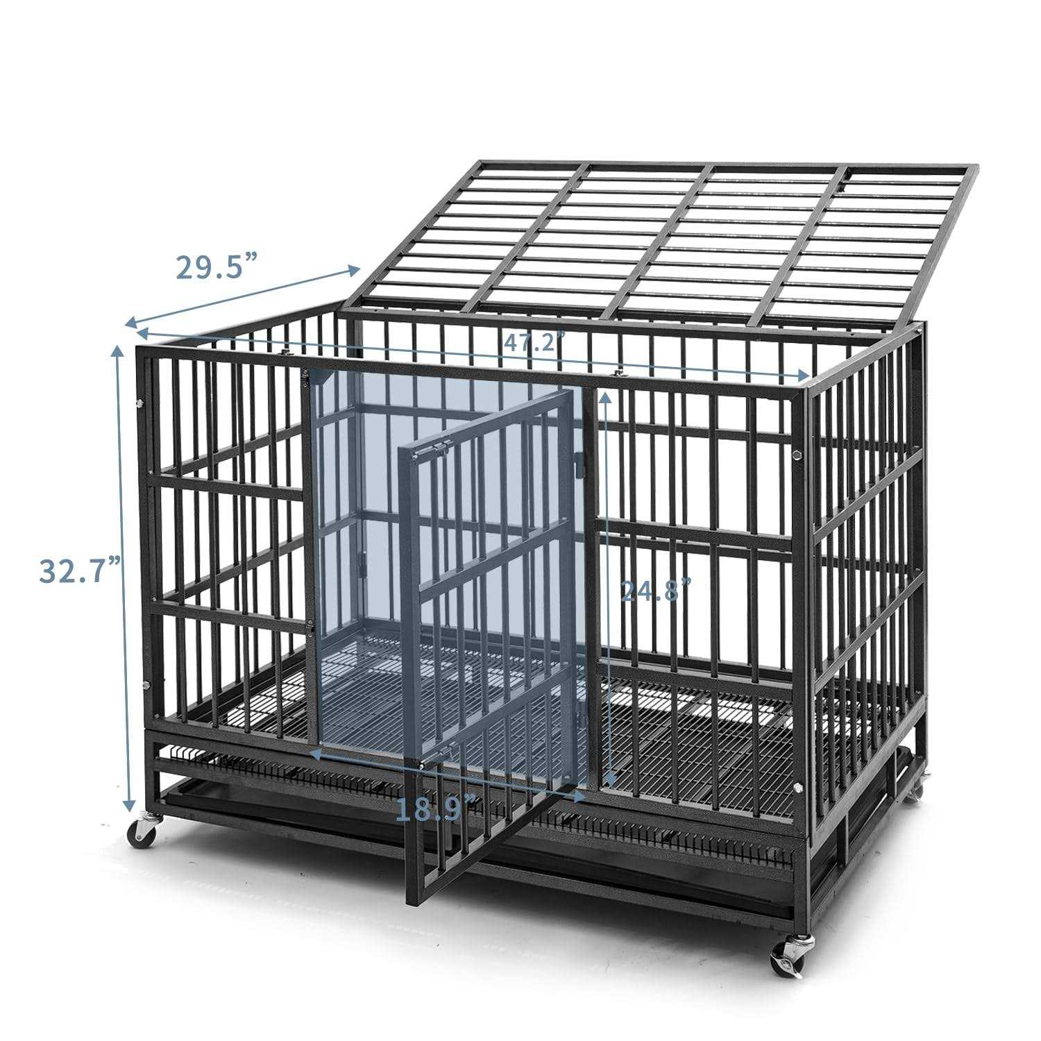 HIWOKK 48 inch Heavy Duty Indestructible Dog Crate Steel Escape Proof
