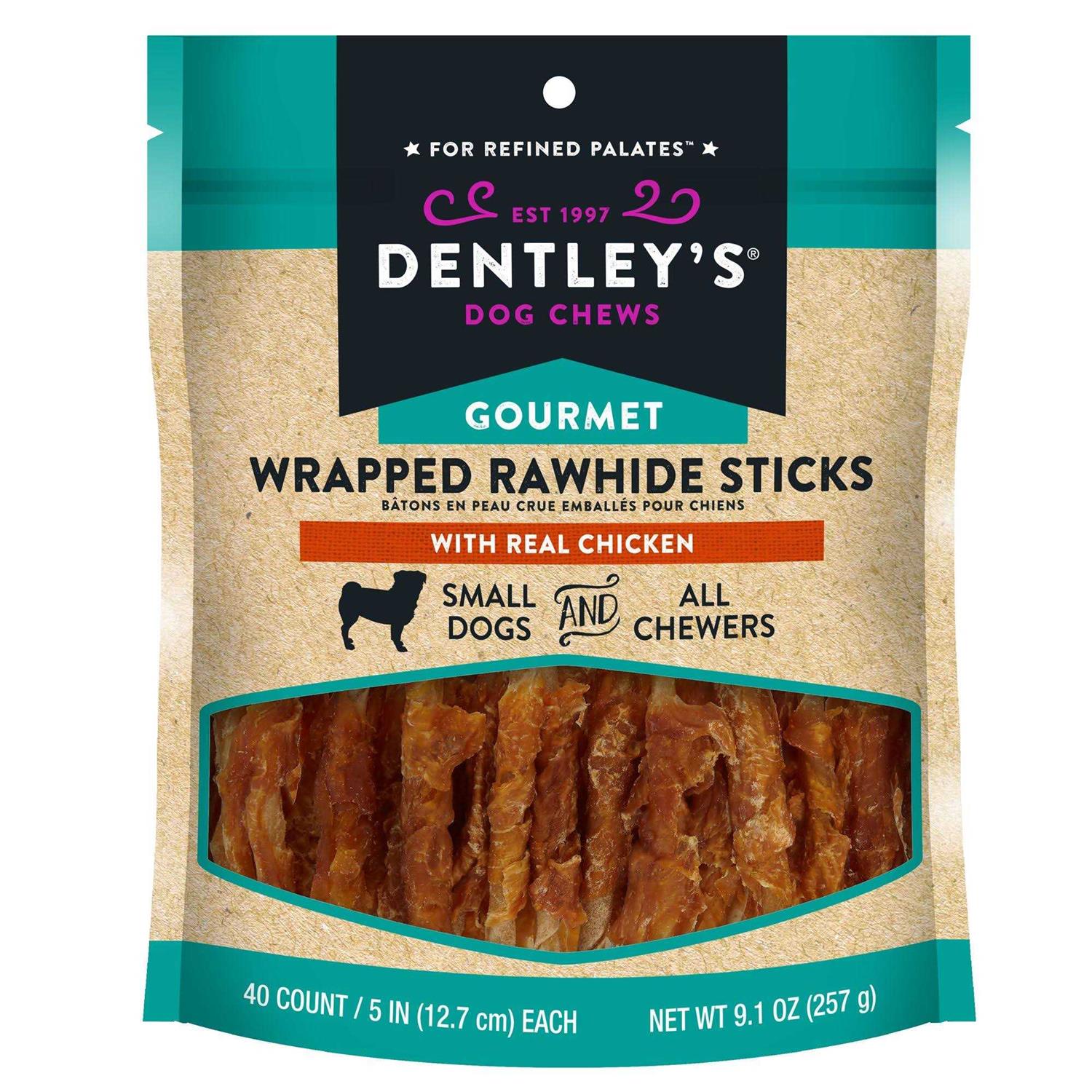 Dentley’s Gourmet 5 Wrapped Rawhide Sticks Dog treats Chicken