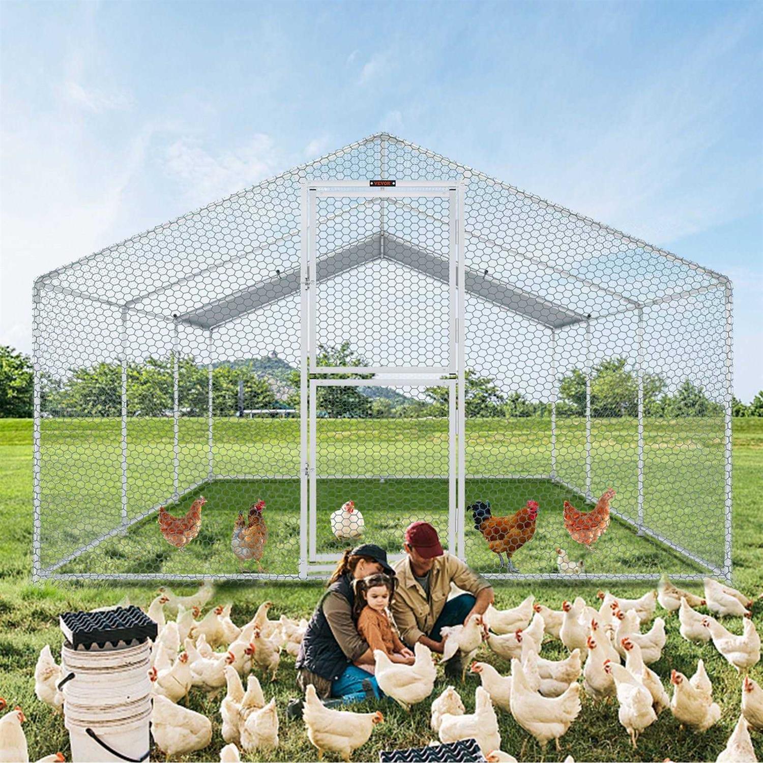 VEVOR Large Metal Chicken Coop with Run Walkin Poultry Cage for Yard Waterproof Cover