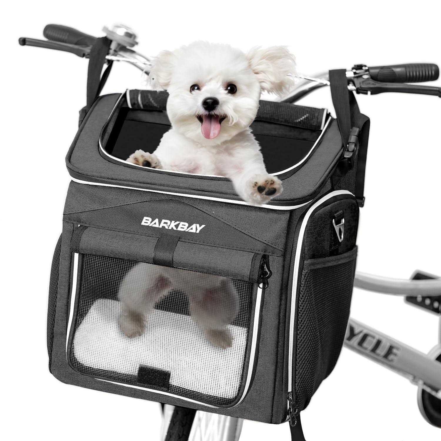 BARKBAY Dog Bike Basket Carrier Expandable Foldable Soft-Sided Dog Carrier