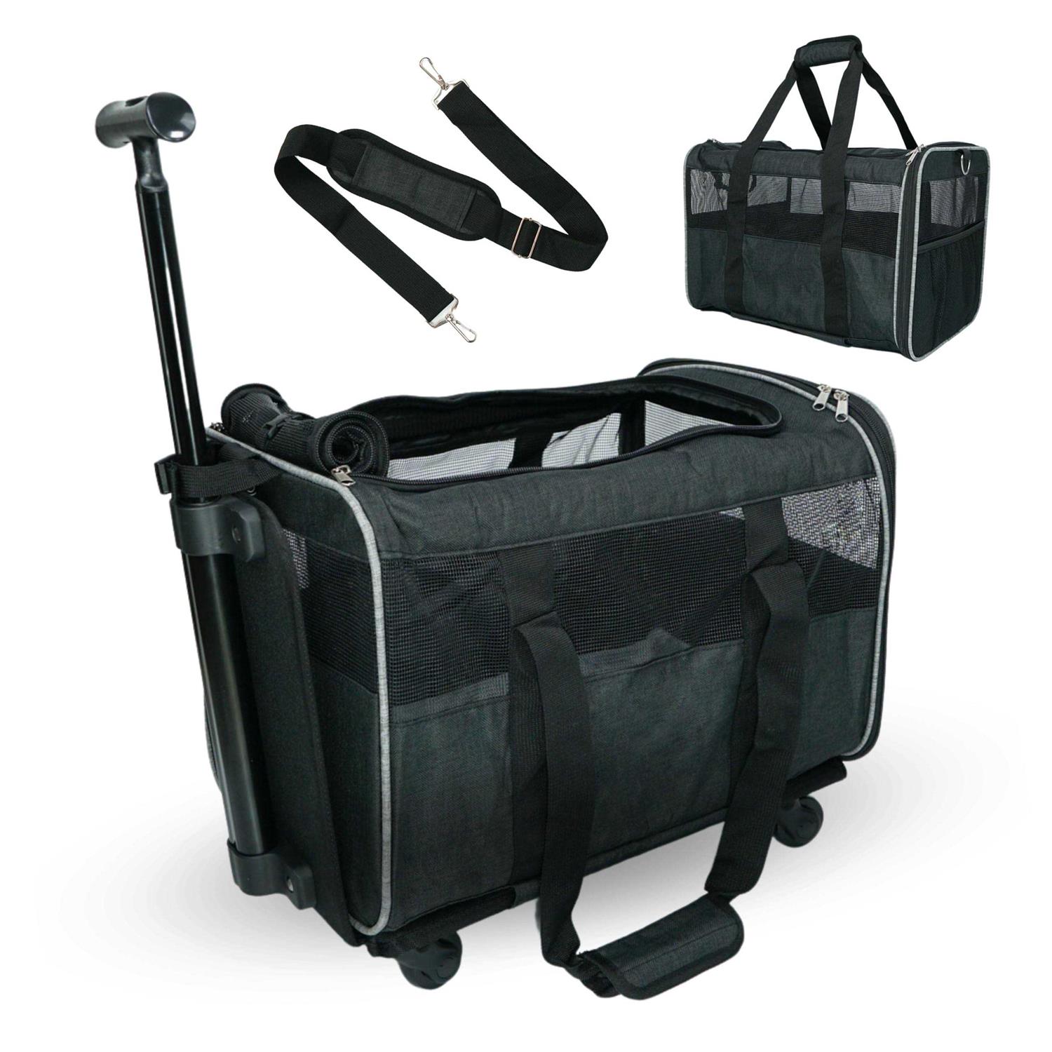 Pet Carrier with Wheels – Airline Approved – Rolling Pet Carrier – Soft Dog & Cat Travel Carrier