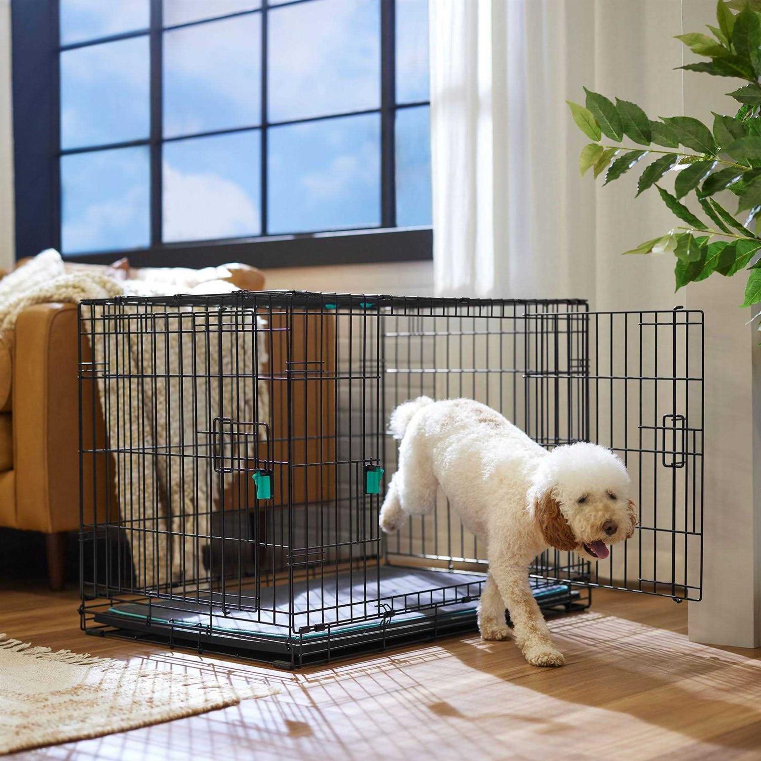 Frisco Enhanced Lock Double Door Fold Carry Wire Dog Crate Mat Kit