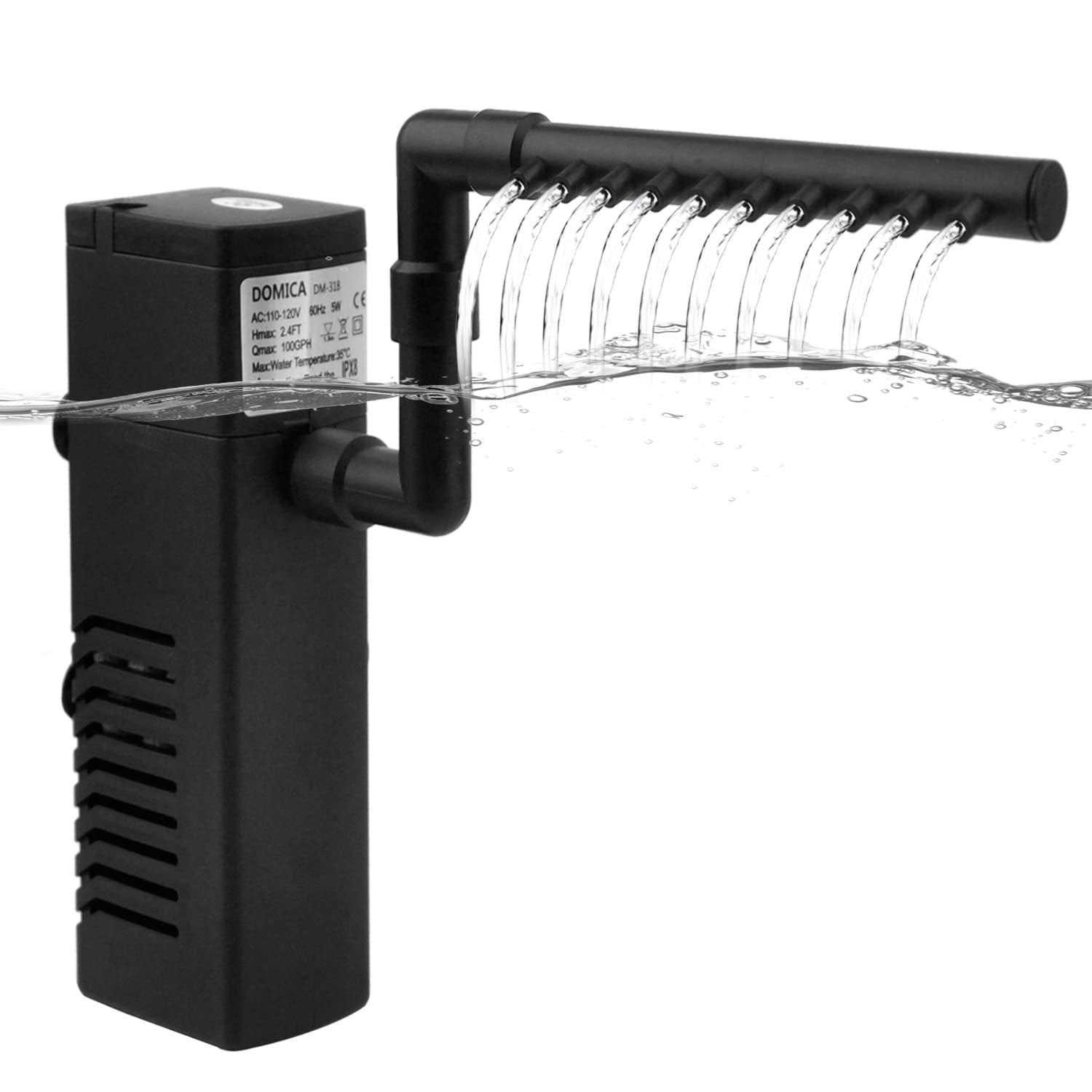Domica Internal Aquarium Filter with Aeration System 100Gph 5W Power Filter for 5 to 15 Gallons Fish Tank