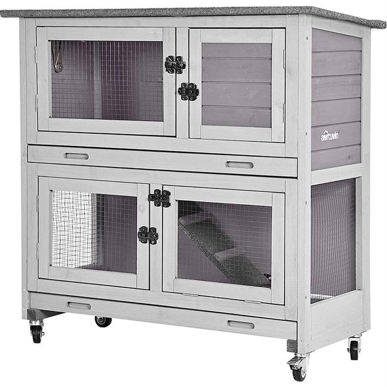 Aivituvin Outdoor Indoor Bunny Hutch with Wheels AIR77