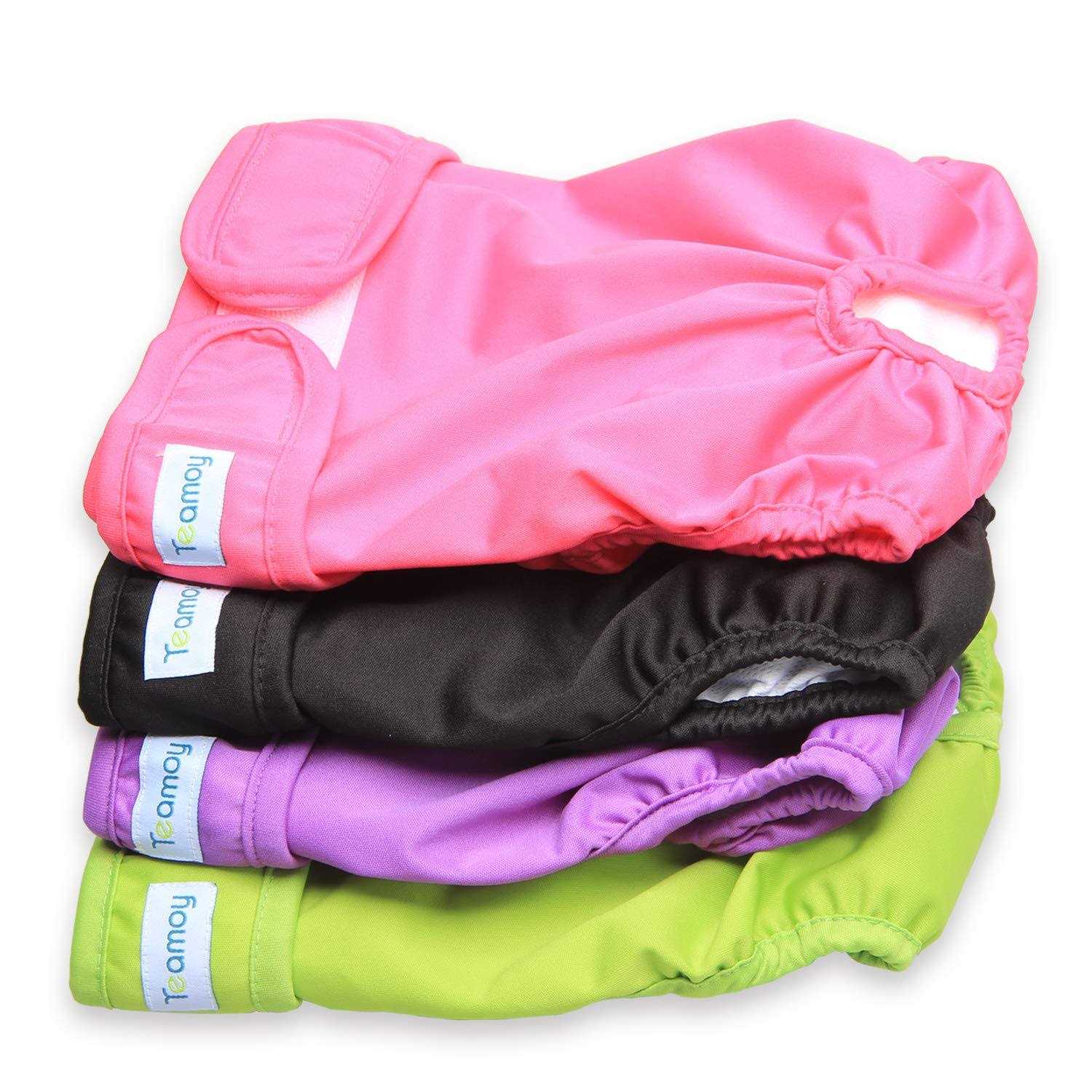 Teamoy 4pcs Washable Female Dog Diapers, Reusable Doggie Diaper Wraps for Female Dogs, Super-Absorbent and Comfortable