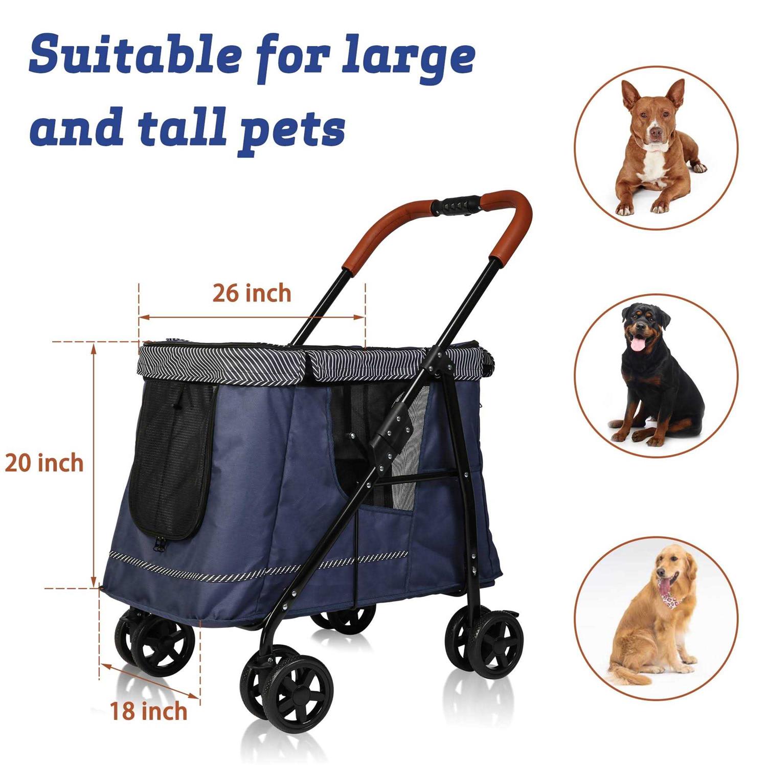 Folding Pet Stroller for Dog or Cats One-Click Folding Dog Travel Stroller with Dual Entry