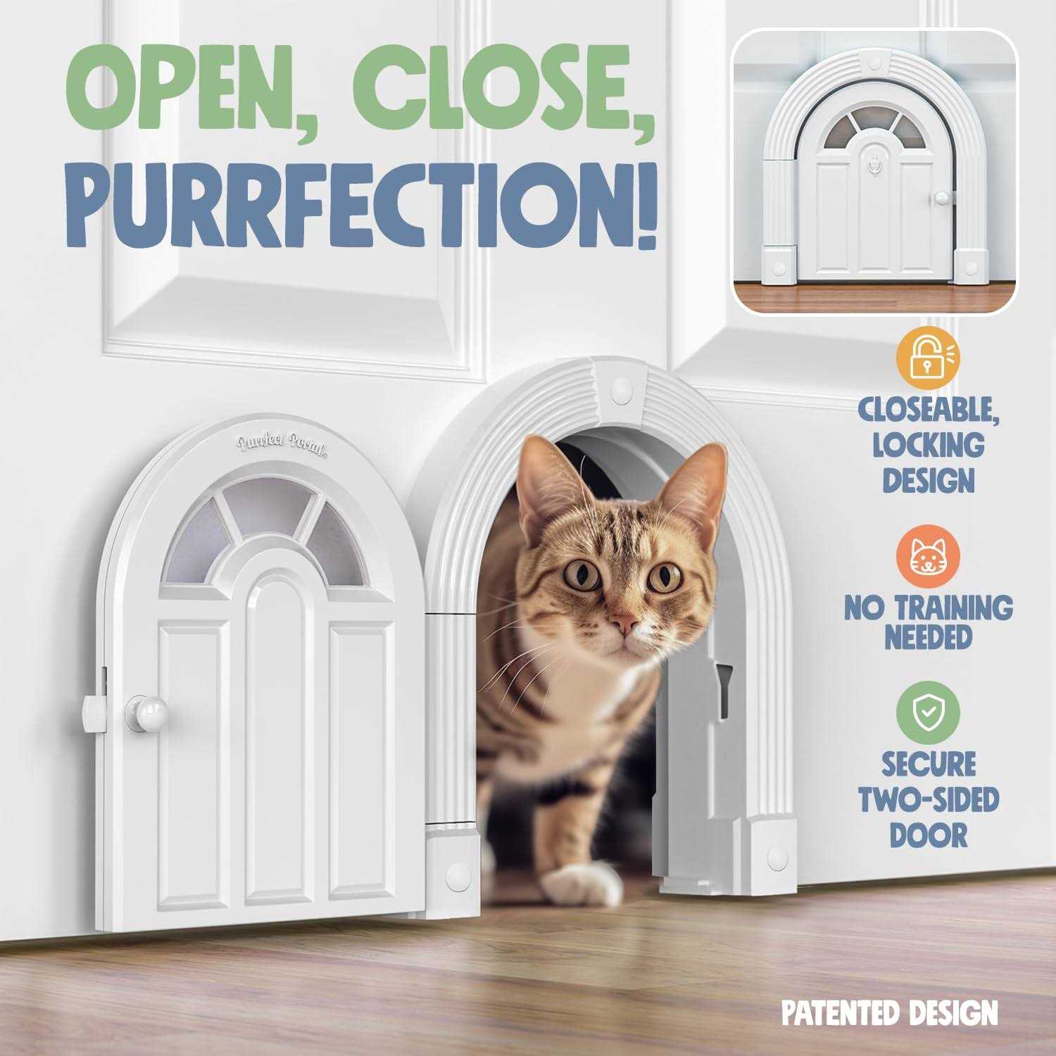 Purrfect Portal Interior Cat Door No-Flap Cat Door for Interior Door Cat Door Interior Door for Cats Up to 20 lbs