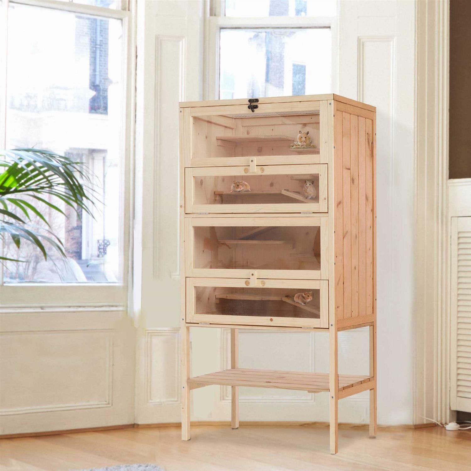 PawHut Wooden Hamster Cage Small Animals Pet Rodent Mouse Guinea