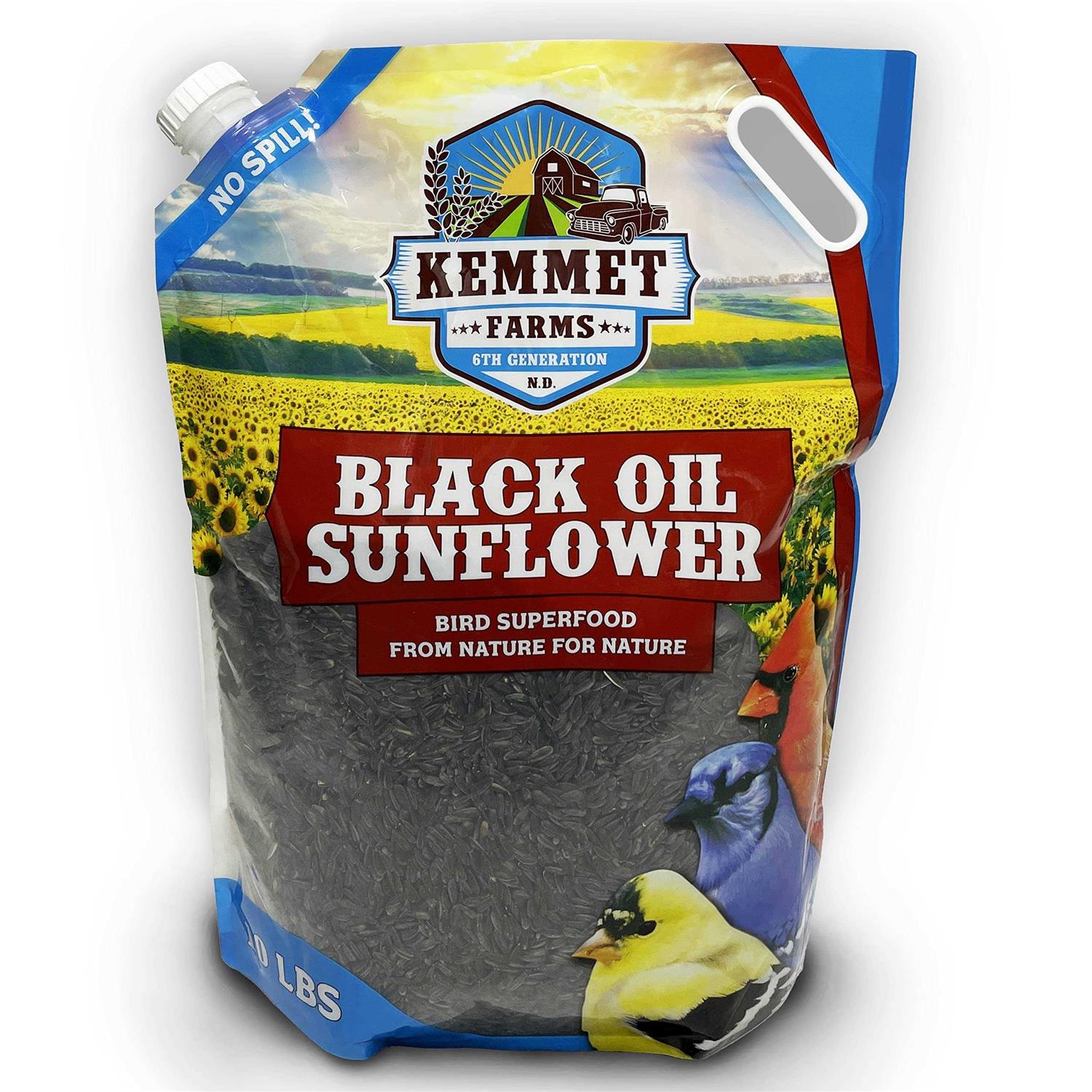KEMMET FARMS Premium Bird Food Black Oil Sunflower Seeds for Birds Easy No Spill Pour Spout W/Screwable Cap for Storage