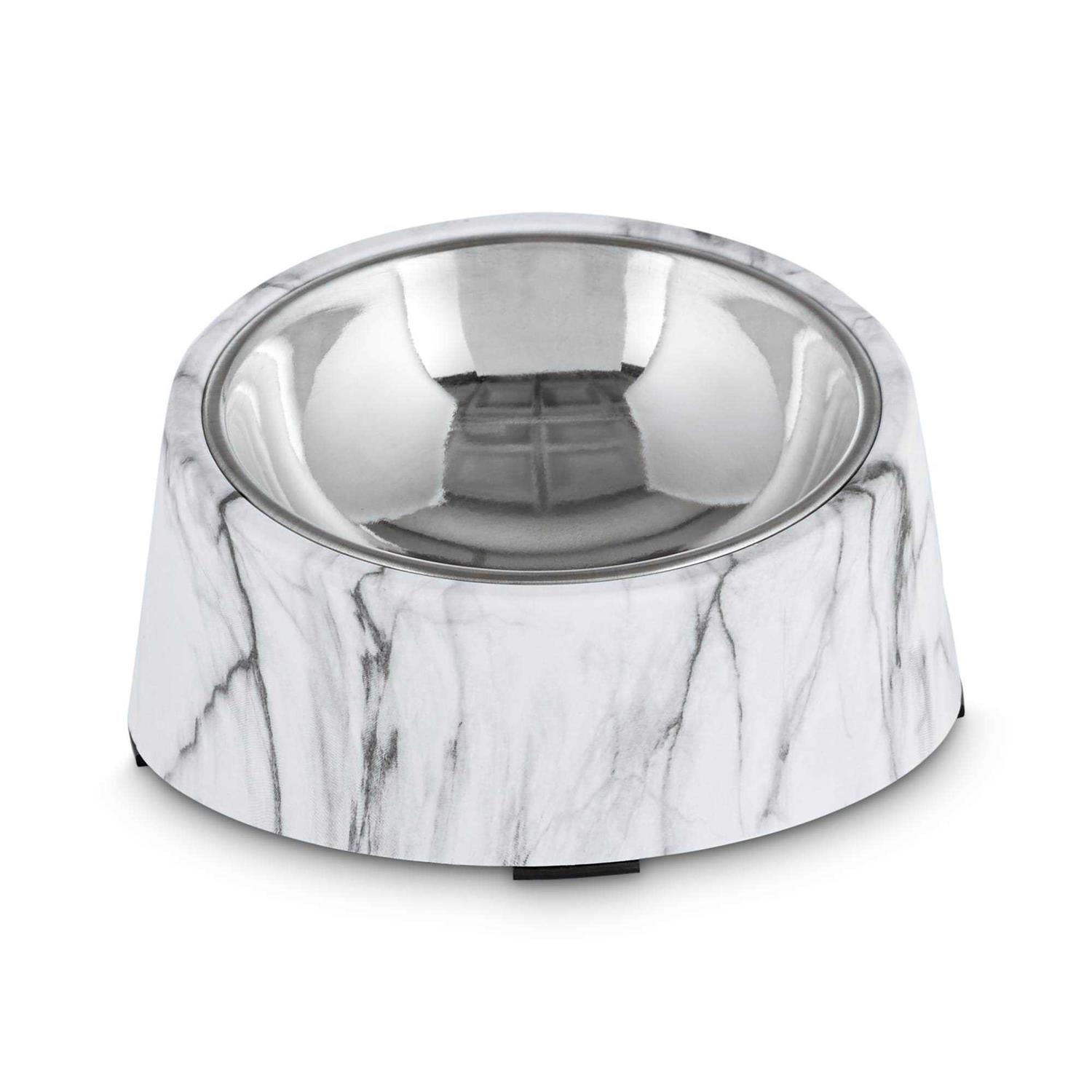 EveryYay Dining in Slanted Marble-Print Base and Stainless-Steel Dog Bowl Set