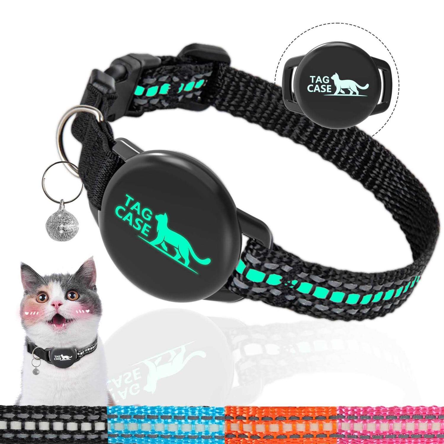 Luminous Airtag Cat Collar,PROFAVO Apple Air Tag Cat Collar with Airtag Holder,Reflective Cat GPS Tracker Collar for Girl Boy Small Cats,Kittens,and
