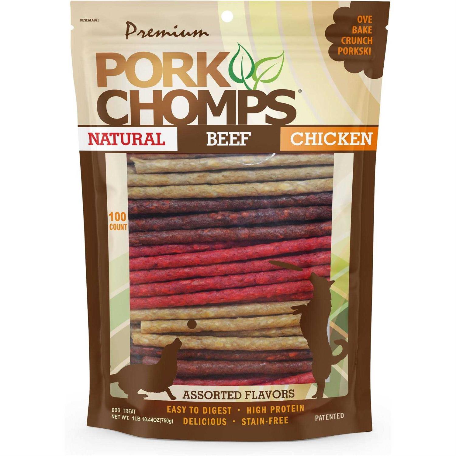 Pork Chomps Munchy Sticks Dog Treat Assorted Flavors