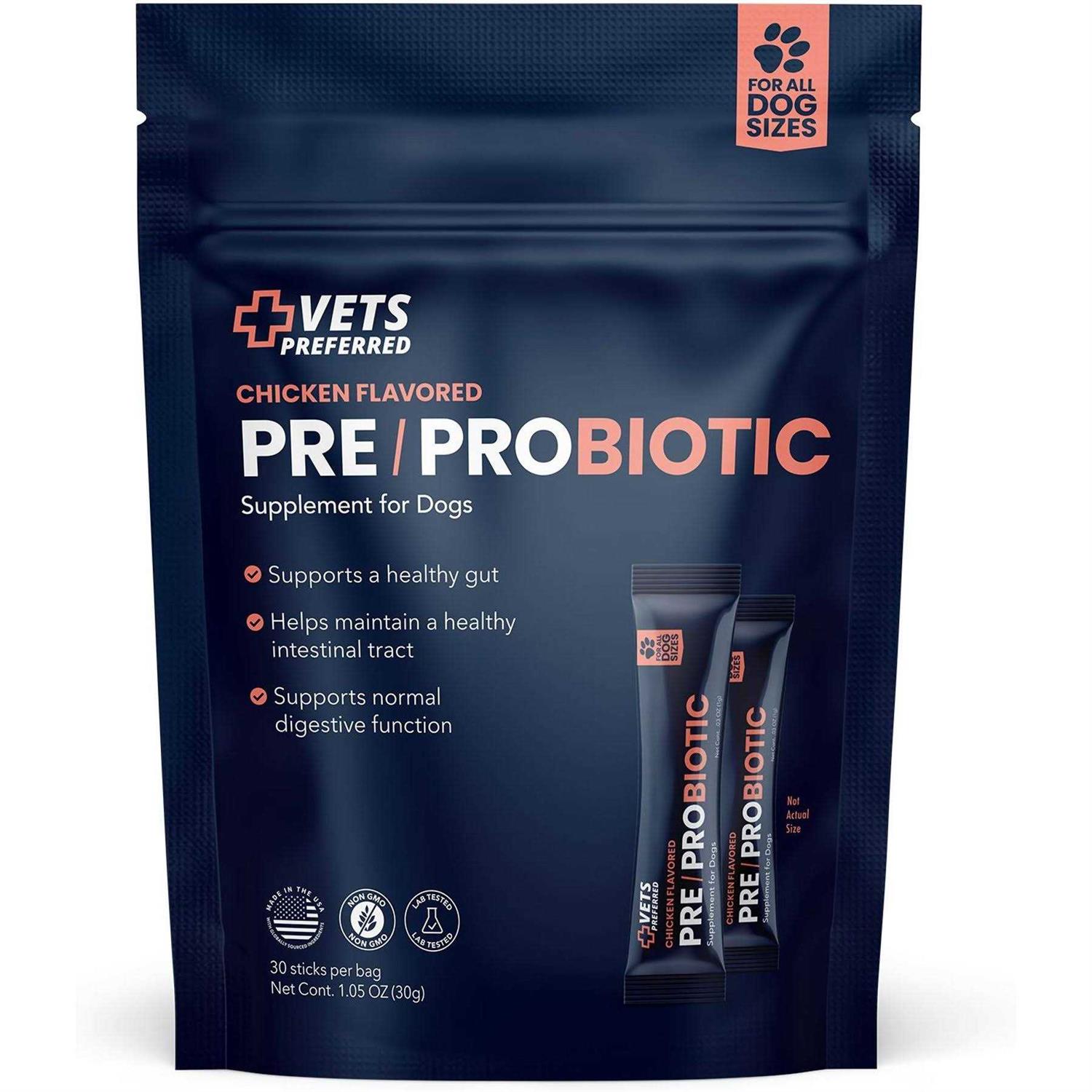 Vets Preferred Chicken Flavored Pre-Probiotic Powder Supplement for Dogs 30 Sticks
