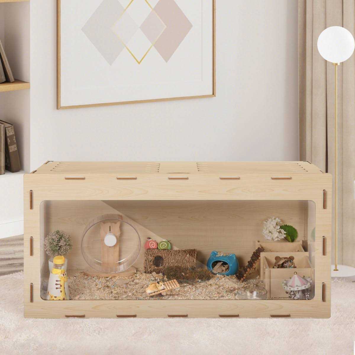 Coziwow Wooden Hamster Cage Small Animal Hutch with Large Run Space