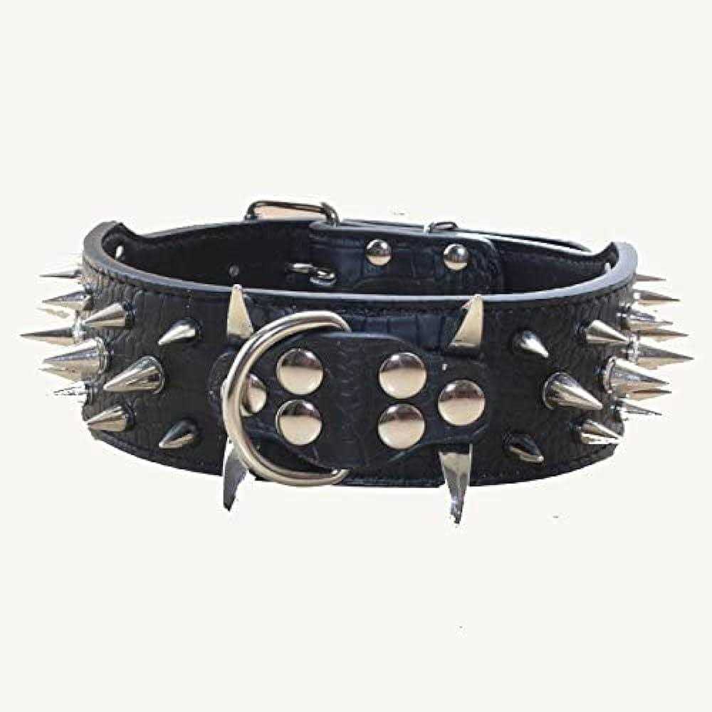 Haoyueer Leather Spiked Studded Medium & Large Dog Collars Harnesses Matching Set for Pit Bull,Mastiff