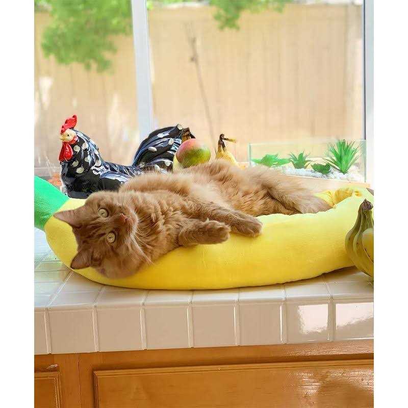 Silicute Dog Bed Cat Bed Pet Bed Comfortable and Washable in Banana Shape and Color w/Removable Cushion