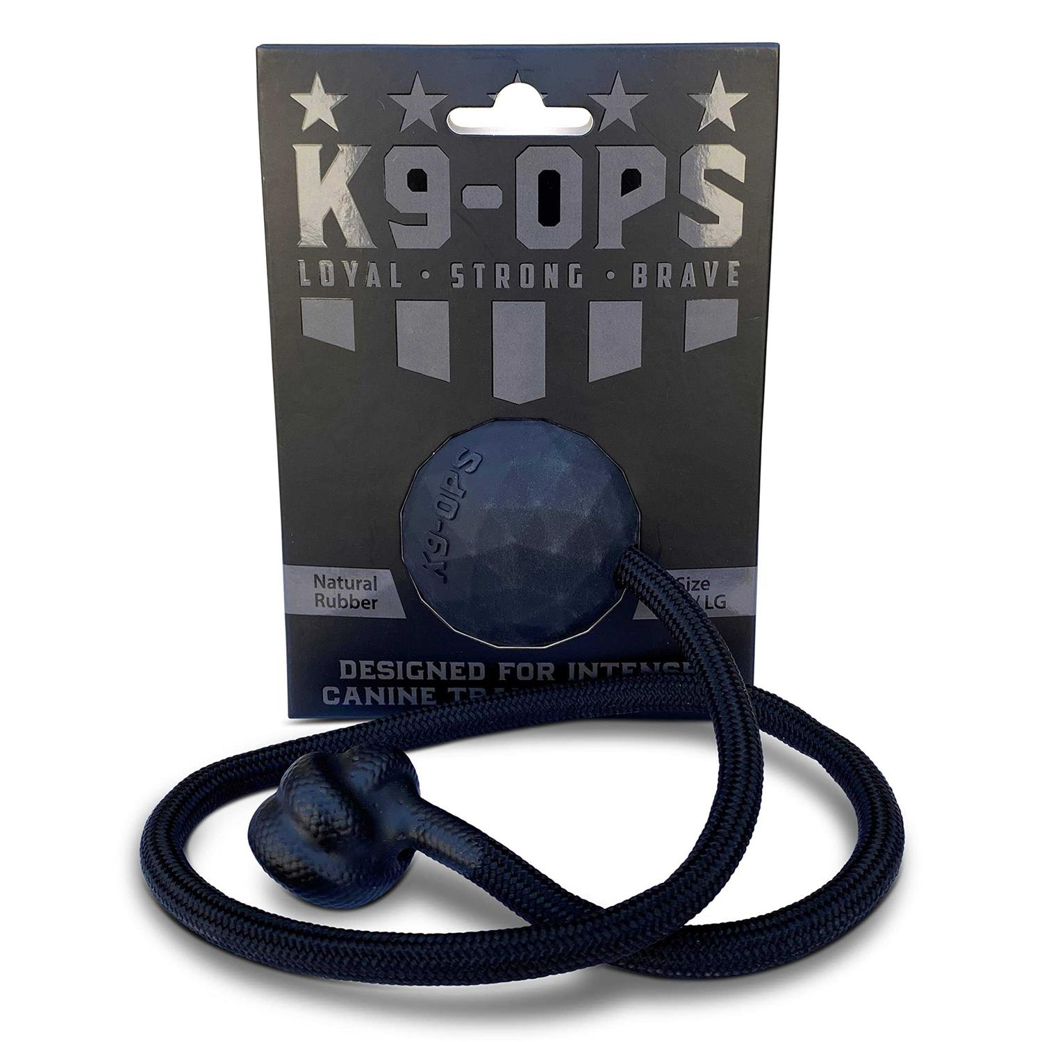 K9 Ops Dog Ball on a Rope moki Tug Toy Solid Rubber Fetch Training Reward