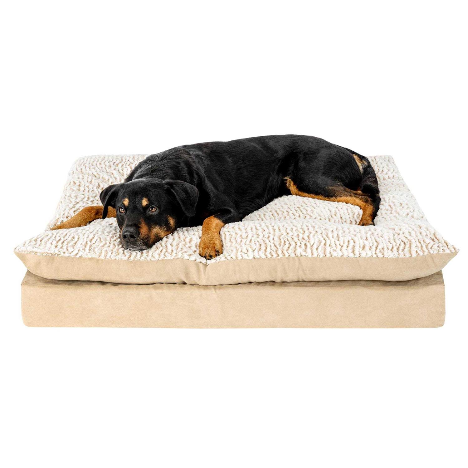 Furhaven Pet Products Embossed Faux Fur & Suede Orthopedic Pillow Top Mattress Pet Bed for Dogs & Cats