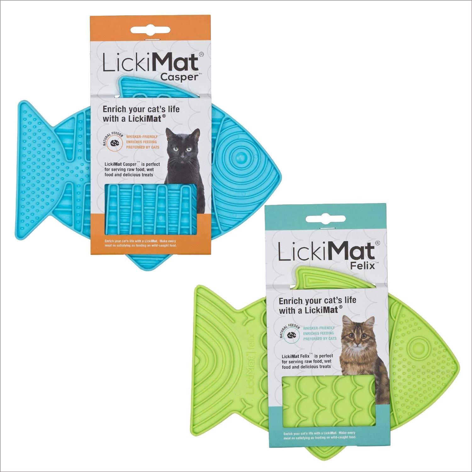Lickimat Casper & Felix, Fish-Shaped Cat Slow Feeders Lick Mat, Boredom Anxiety Reducer