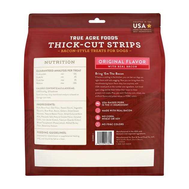 True Acre Foods Thick Cut Strips with Real Bacon and Dog Treats