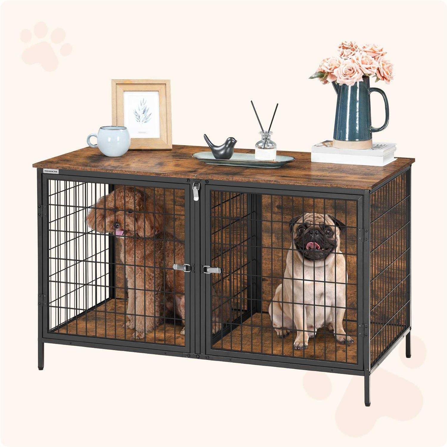 MAHANCRIS Dog Crate Furniture for 2 Dogs 43.3 Dog Kennel with Removable Divider