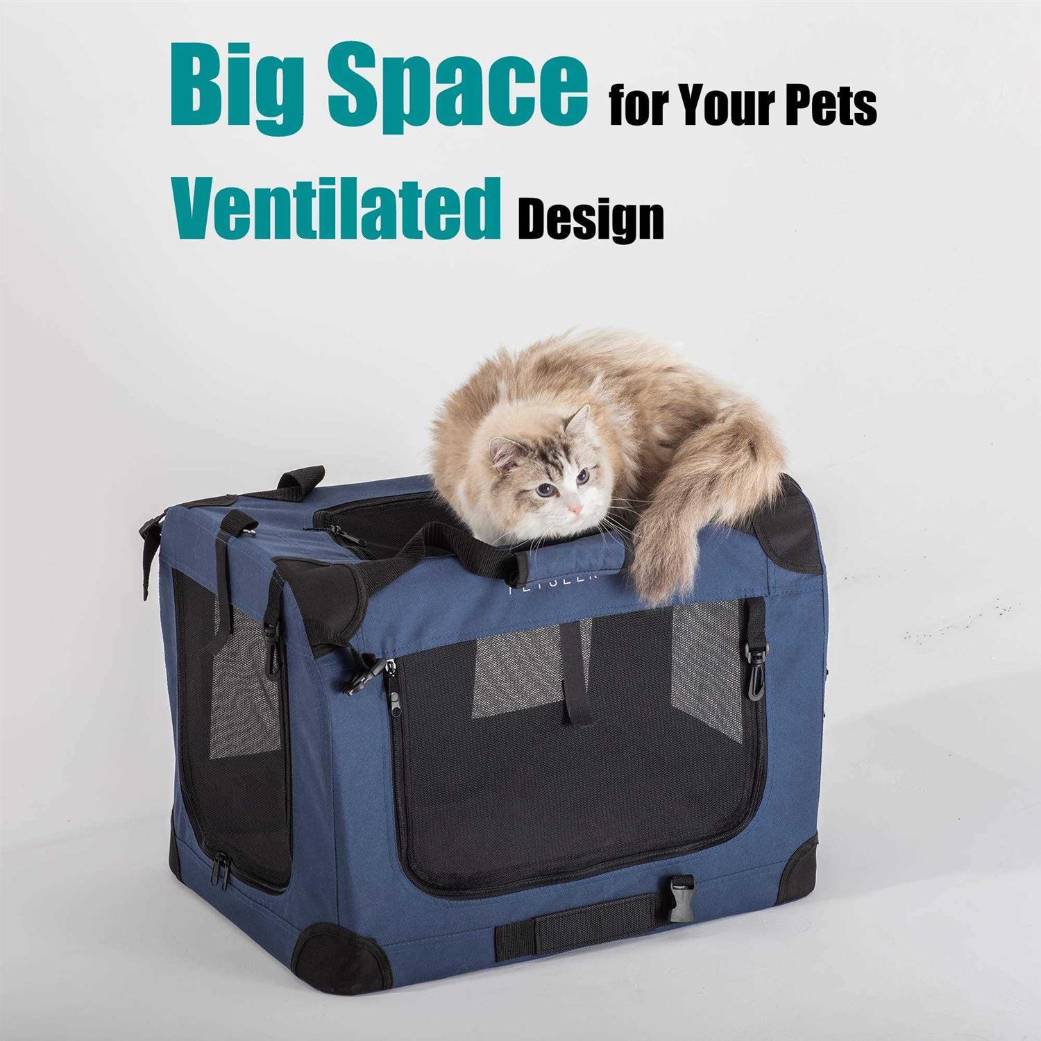 Petseek Extra Large Cat Carrier Soft Sided Folding Small Medium Dog Pet Carrier 24×16.5×16 Travel Collapsible Ventilated Comfortable Design