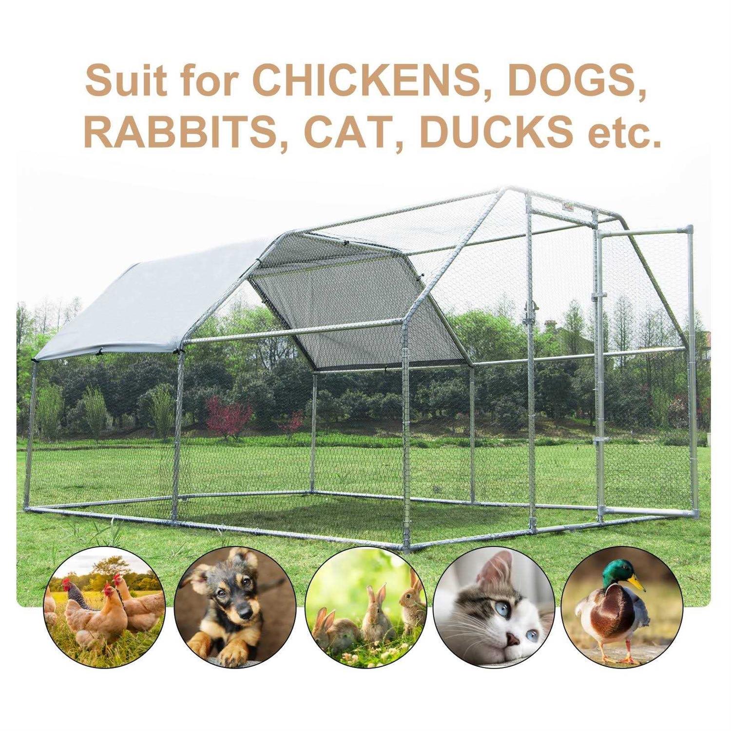 PawHut Galvanized Metal Chicken Coop Cage with Cover Walk-In Pen Run