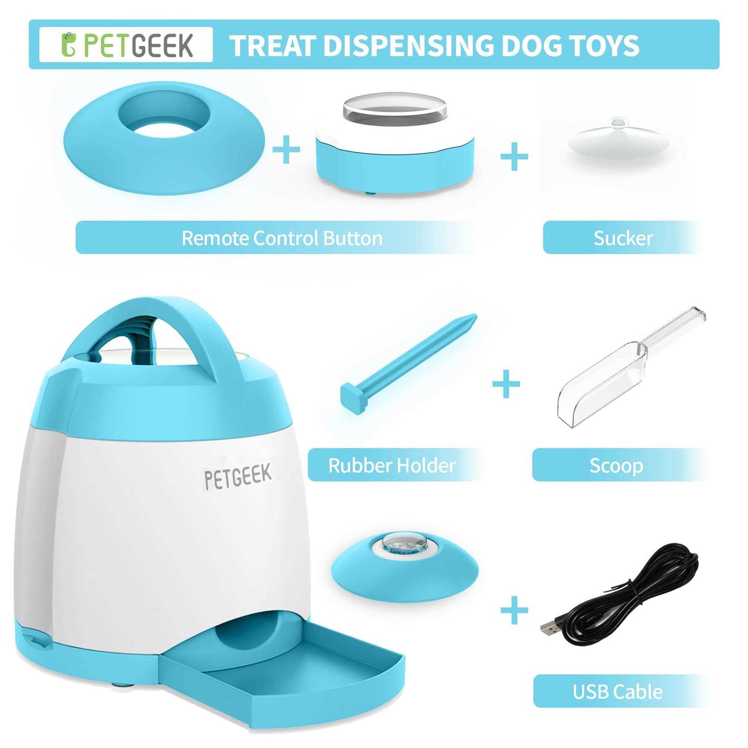 PETgEEK Treat Dispenser Dog Toys, Automatic Pet Feeder with Dual Power Supply and Remote control, Dog Puzzle Toys and Interactive Dog Toys in One