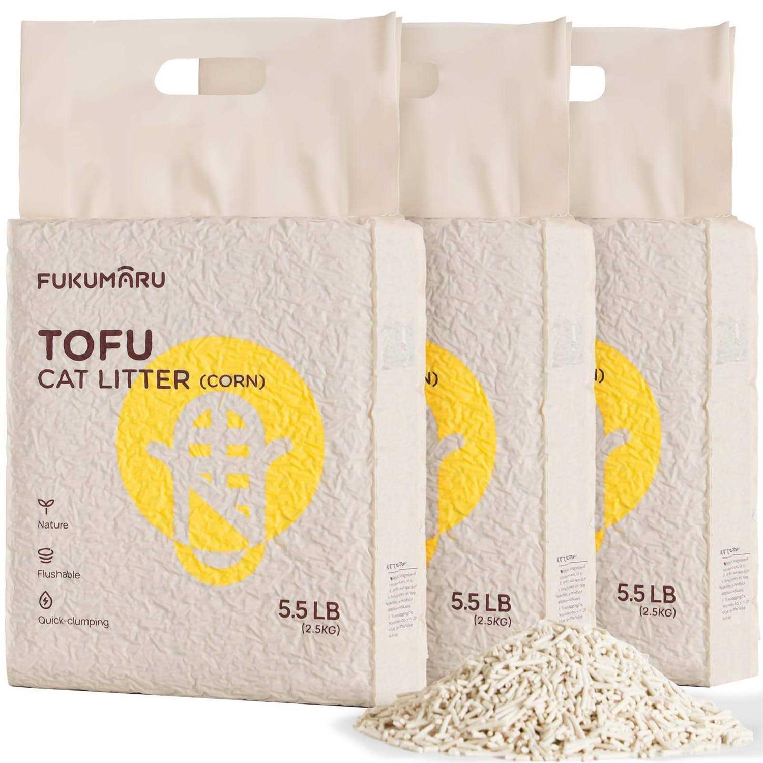 FUKUMARU Tofu Cat Litter Clumping Cat Litter, Dust Free Unscented Flushable Tofu Litter, Natural, Lightweight and Low Tracking Cat Litter