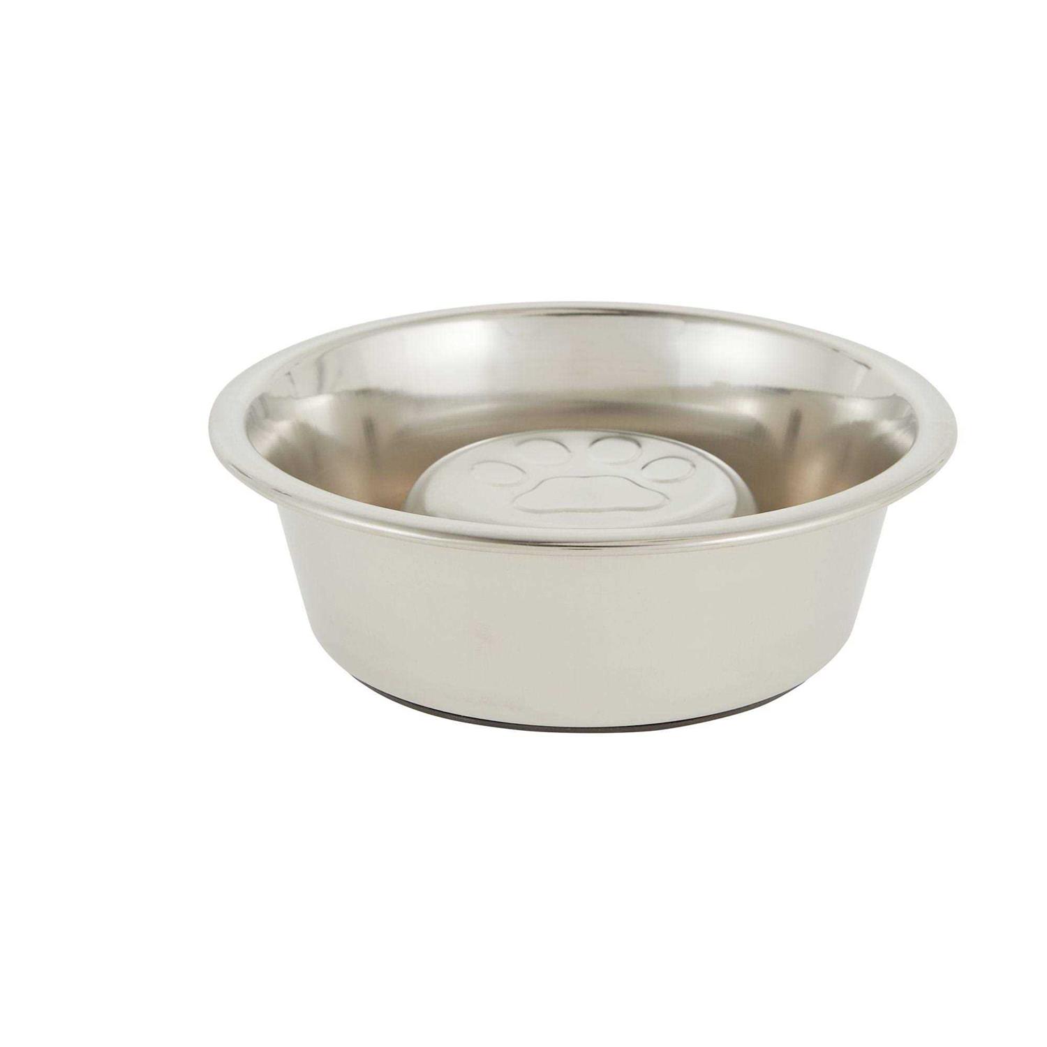 Top Paw Print Stainless Steel Slow Feed Dog Bowl
